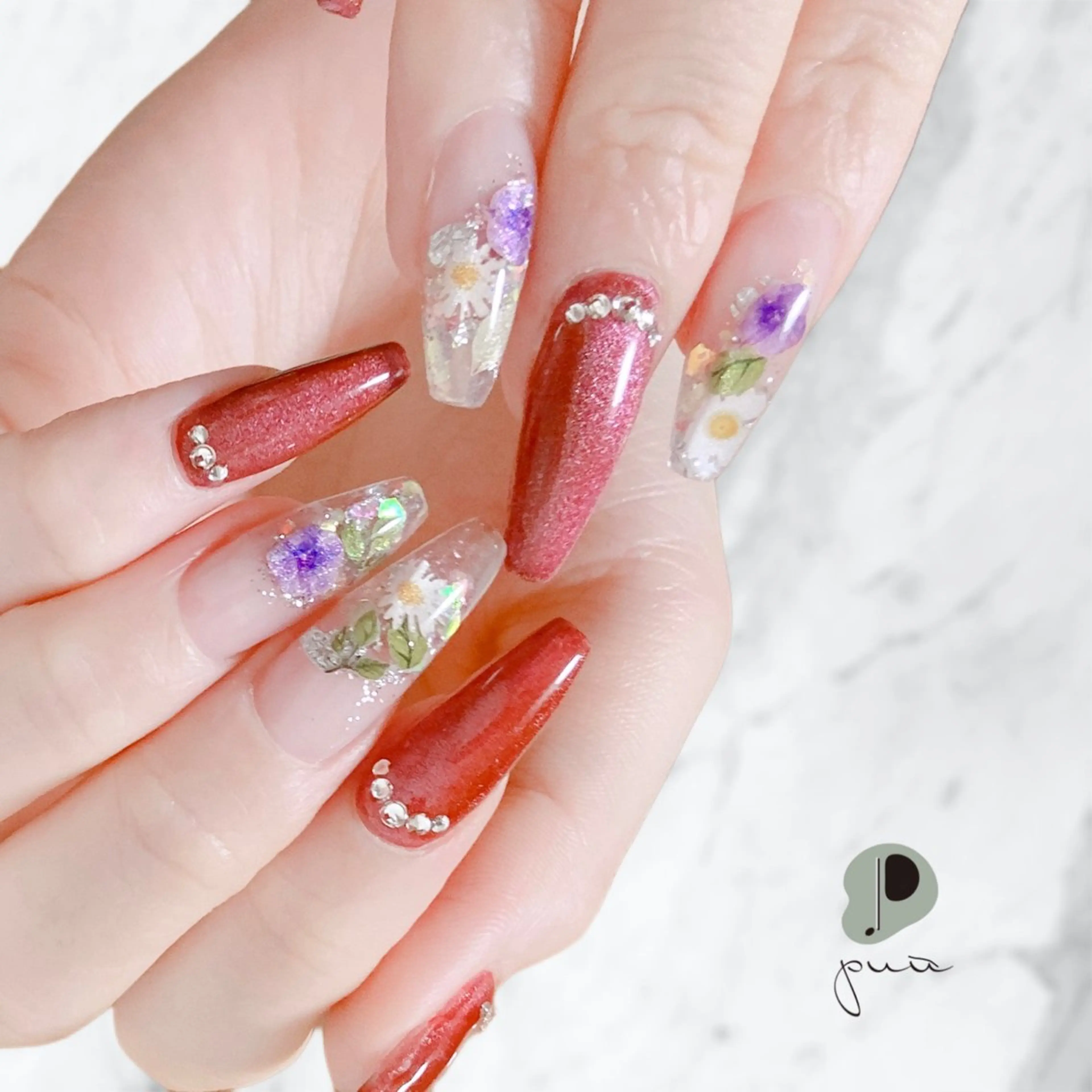 ネイル ロングネイル マグネットネイル マグネットワンカラー ワンカラーネイル スカルプネイル ハンドネイル Nail salon puu kyotoのネイルデザイン