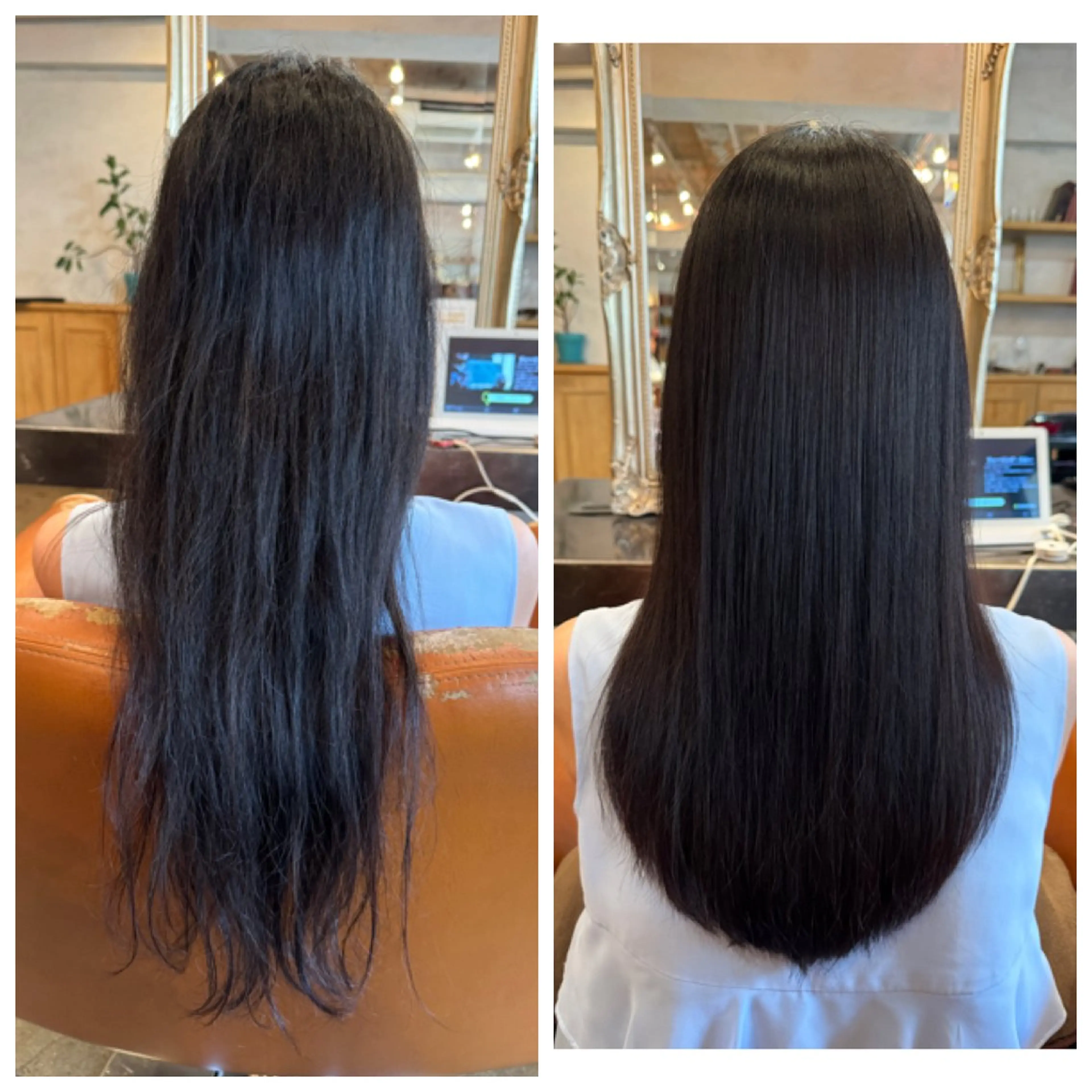 ロング パーマ 酸性ストレート ストレートパーマ カット 縮毛矯正 ハイライト/インナー /ブリーチ/レイヤーのヘアスタイル