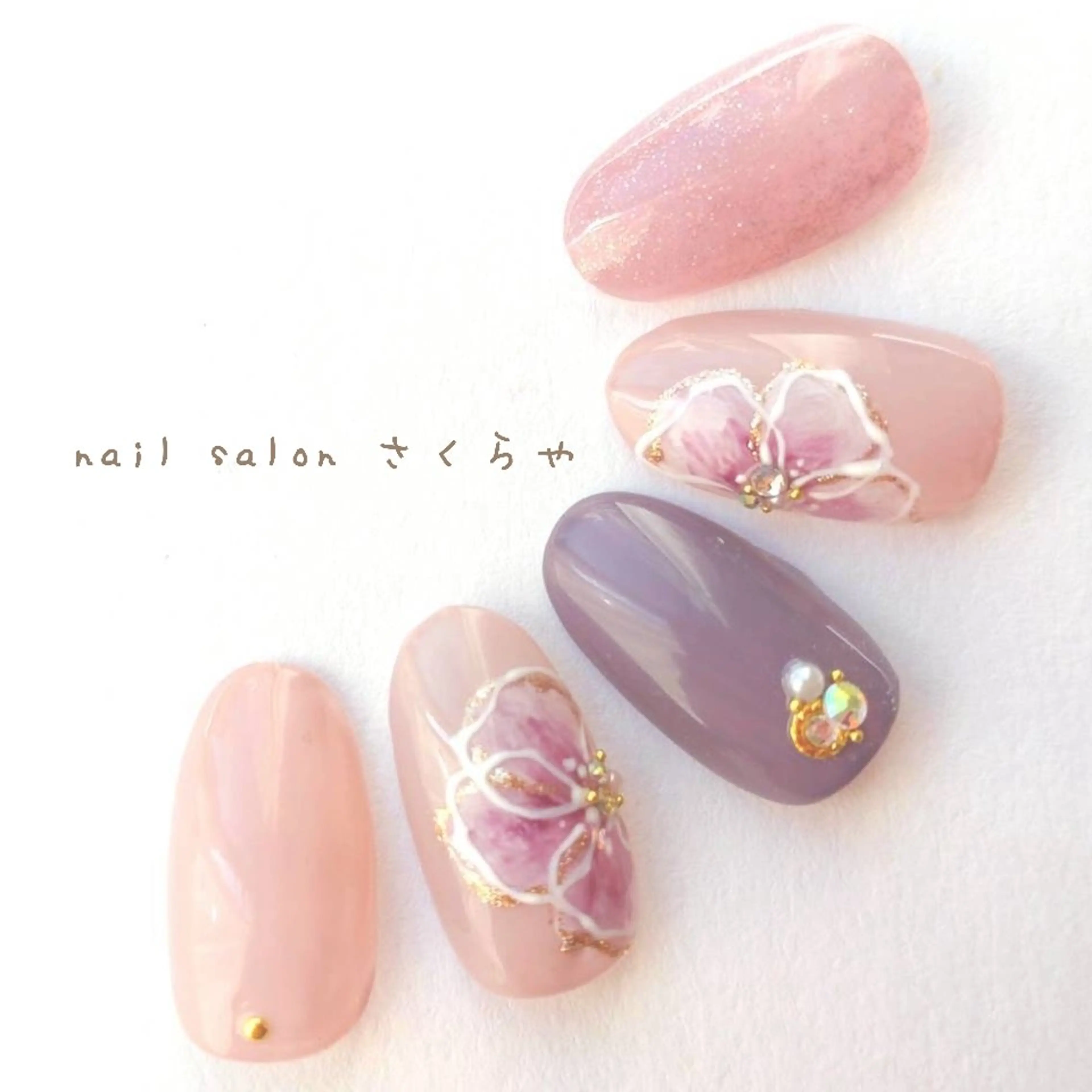 ネイル フラワーネイル 卒業式 ニュアンスネイル 春ネイル ハンドネイル さくらや❤ パラジェル使用のネイルデザイン