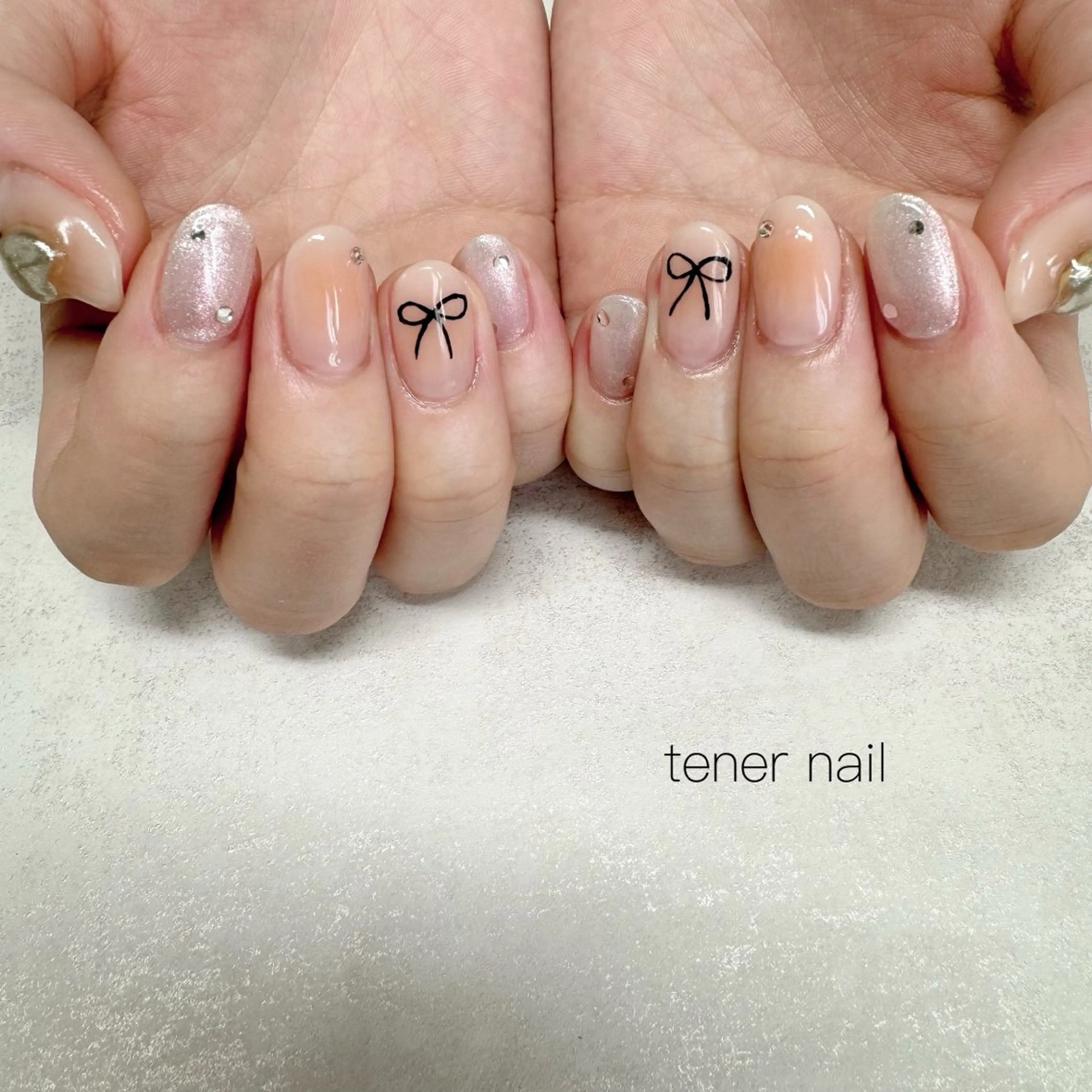 ネイル チークネイル リボン ハンドネイル テネルネイル tener nailのネイルデザイン