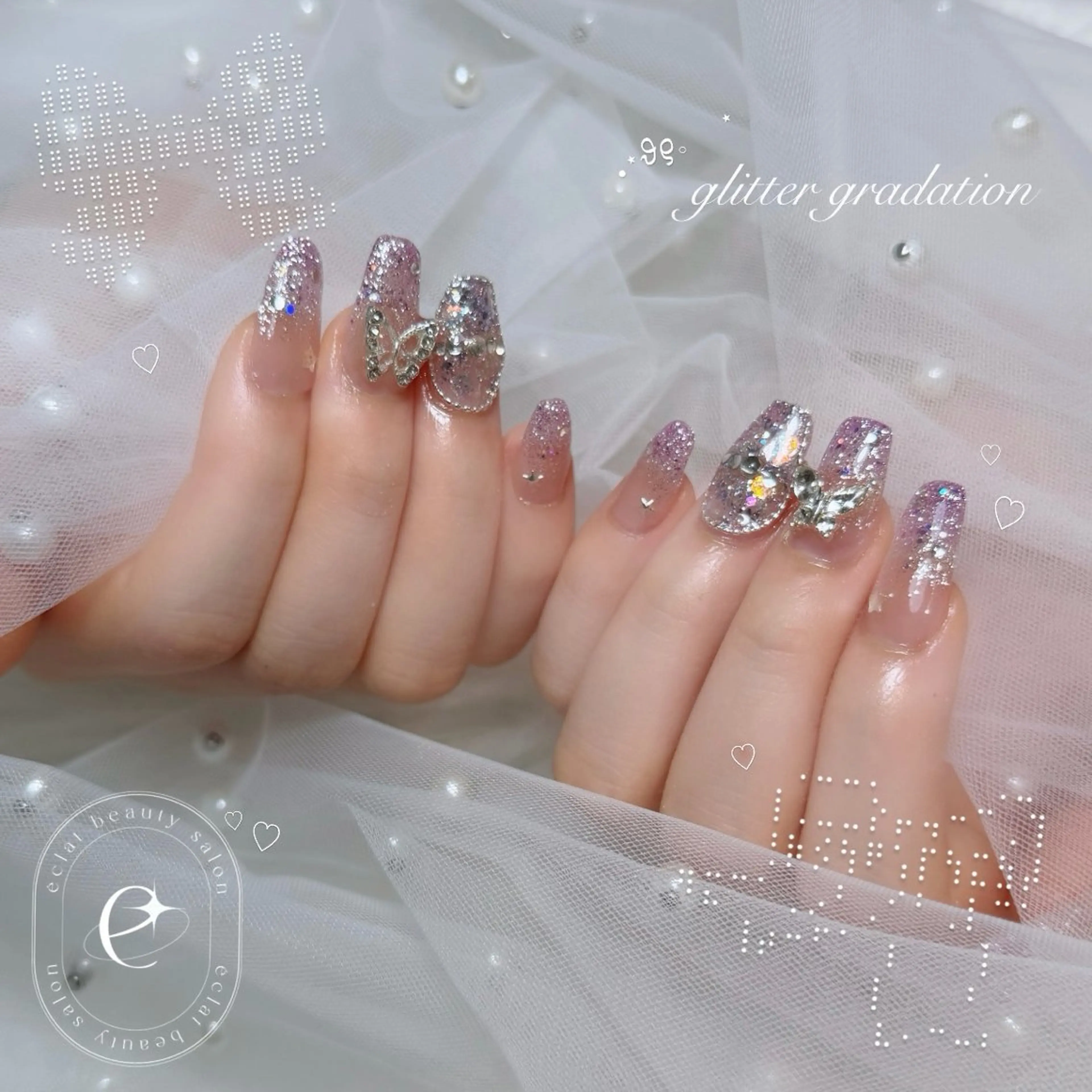 ネイル グラデーション ラメ(グリッター) ラメグラデーション ハンドネイル eclat Kaedeのネイルデザイン