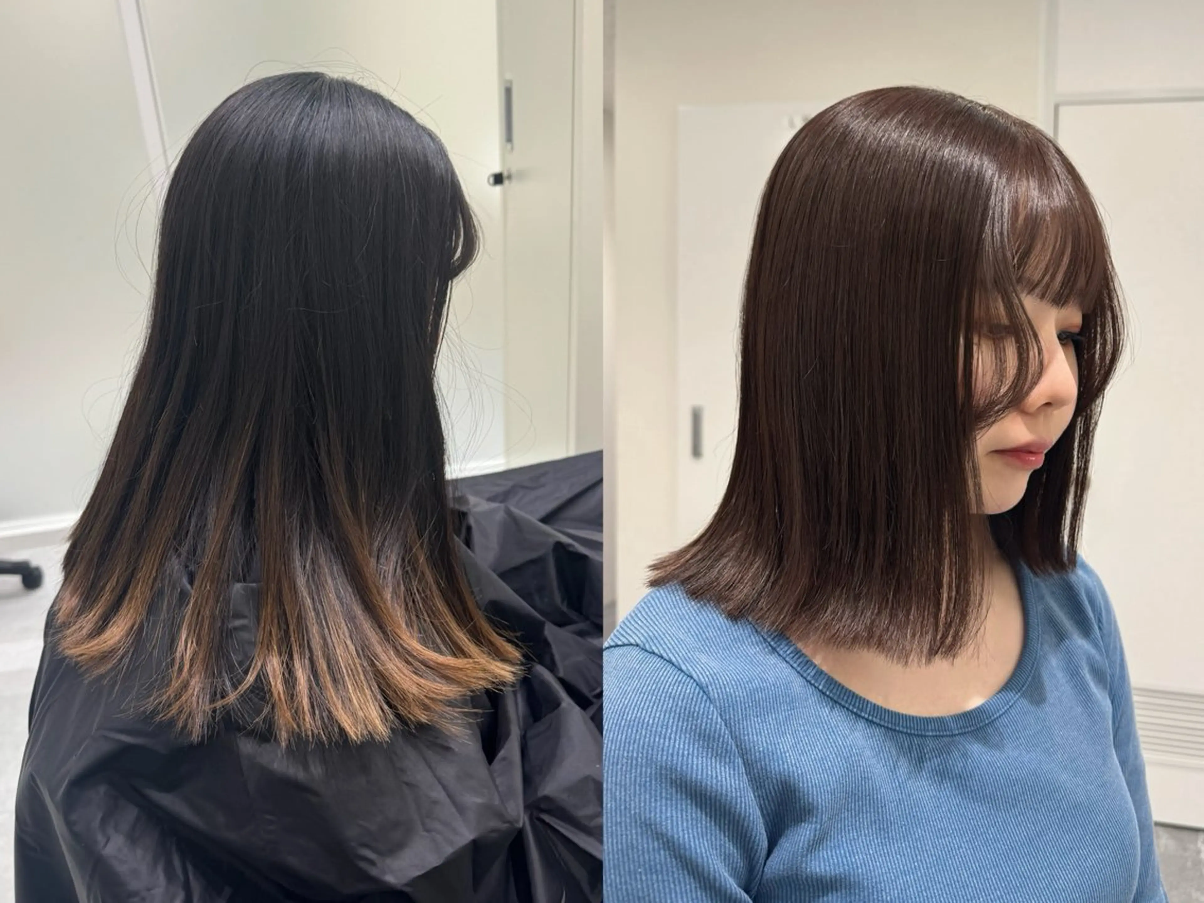 ミディアム カット ヘアカラー トリートメント 柔らかい透明感カラー 🎀maria🎀のヘアスタイル