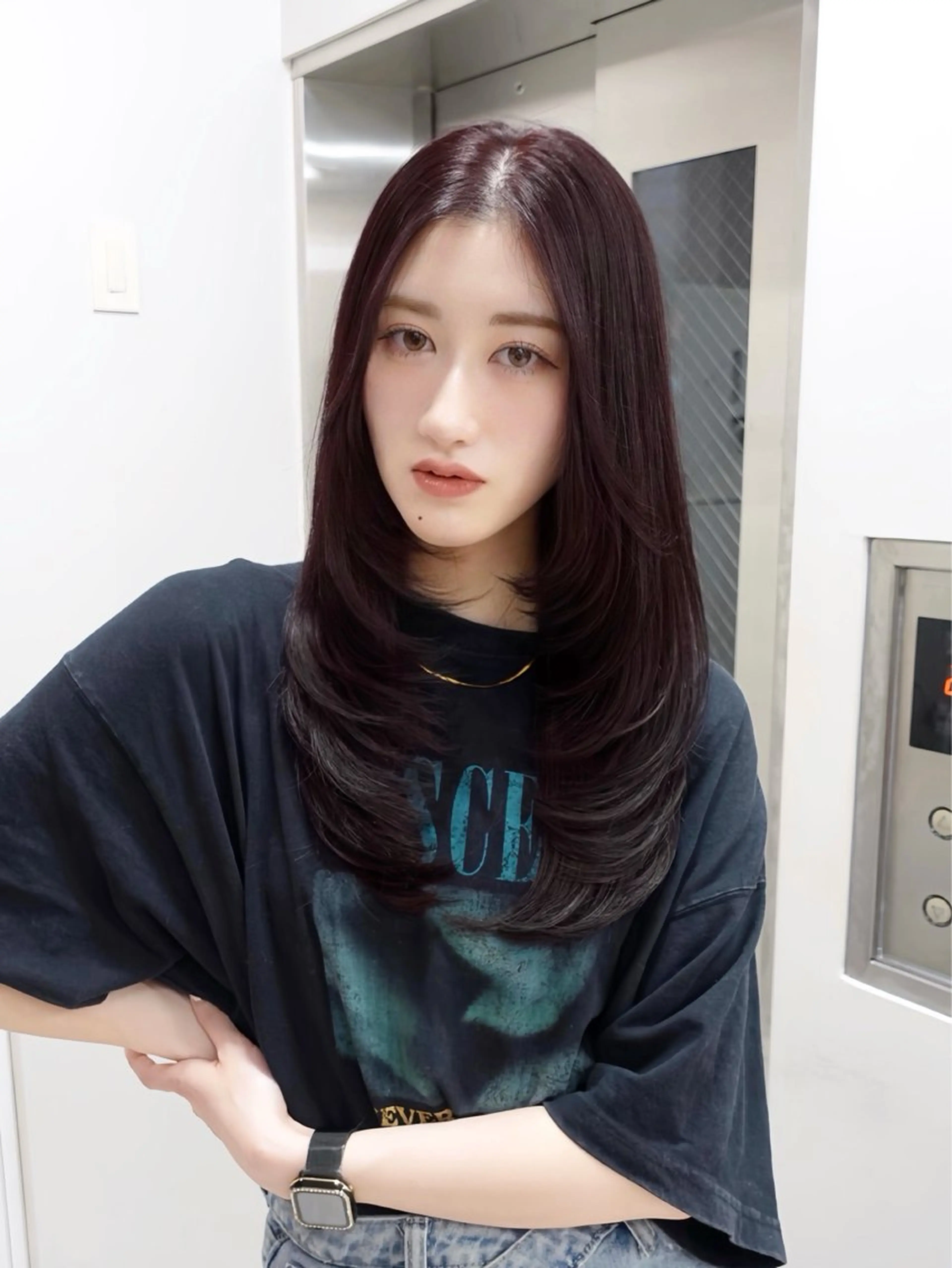 ロング カラー ブラウンカラー ピンクカラー ピンクブラウン レイヤーカット カット ヘアカラー 韓国レイヤー/ 縮毛矯正🎀minaのヘアスタイル