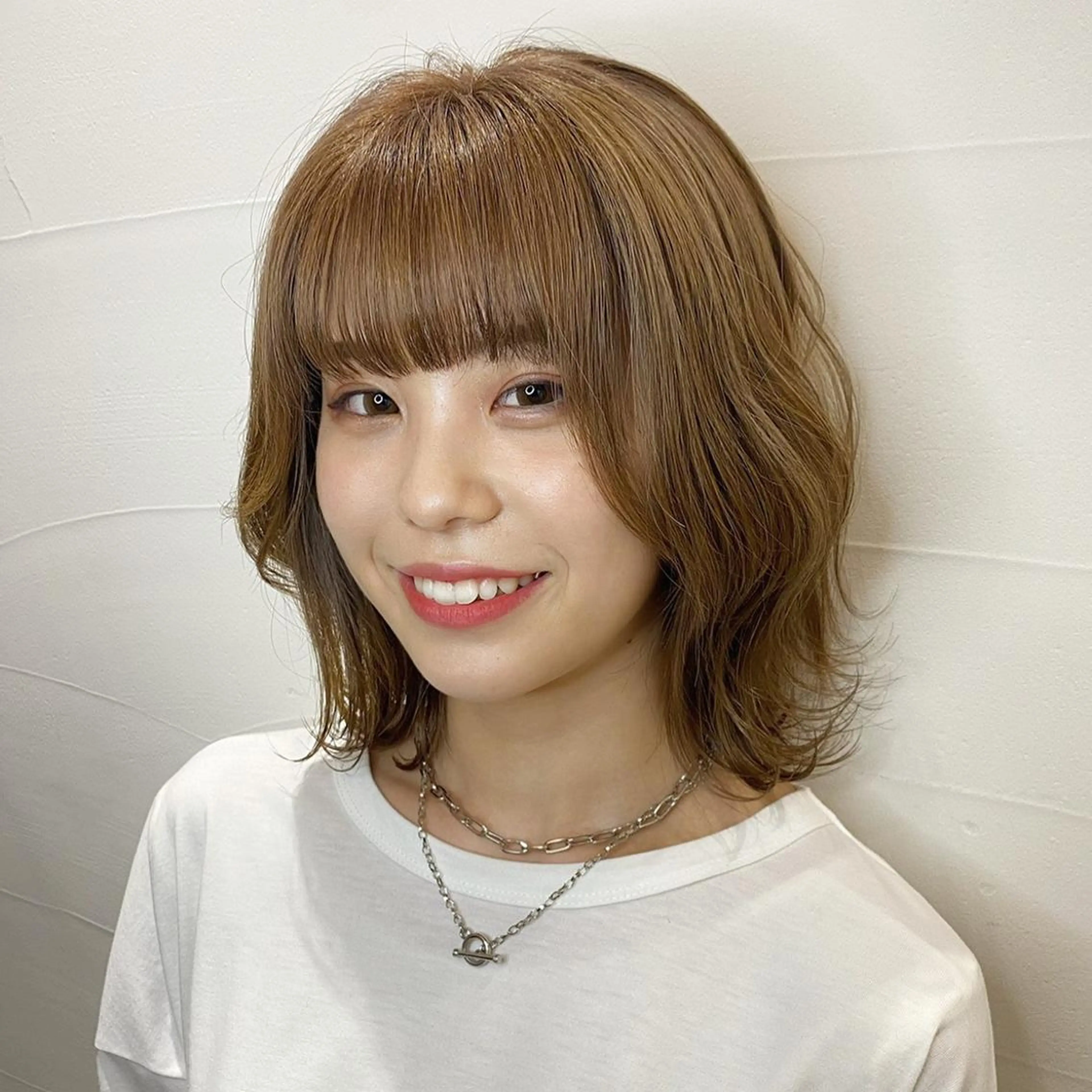 ミディアム ミストバング ハイライト 髪質改善 ヨシンモリ 韓国風ヘア ヘアカラー 韓国ヘア特化 💟 ララア 💟のヘアスタイル