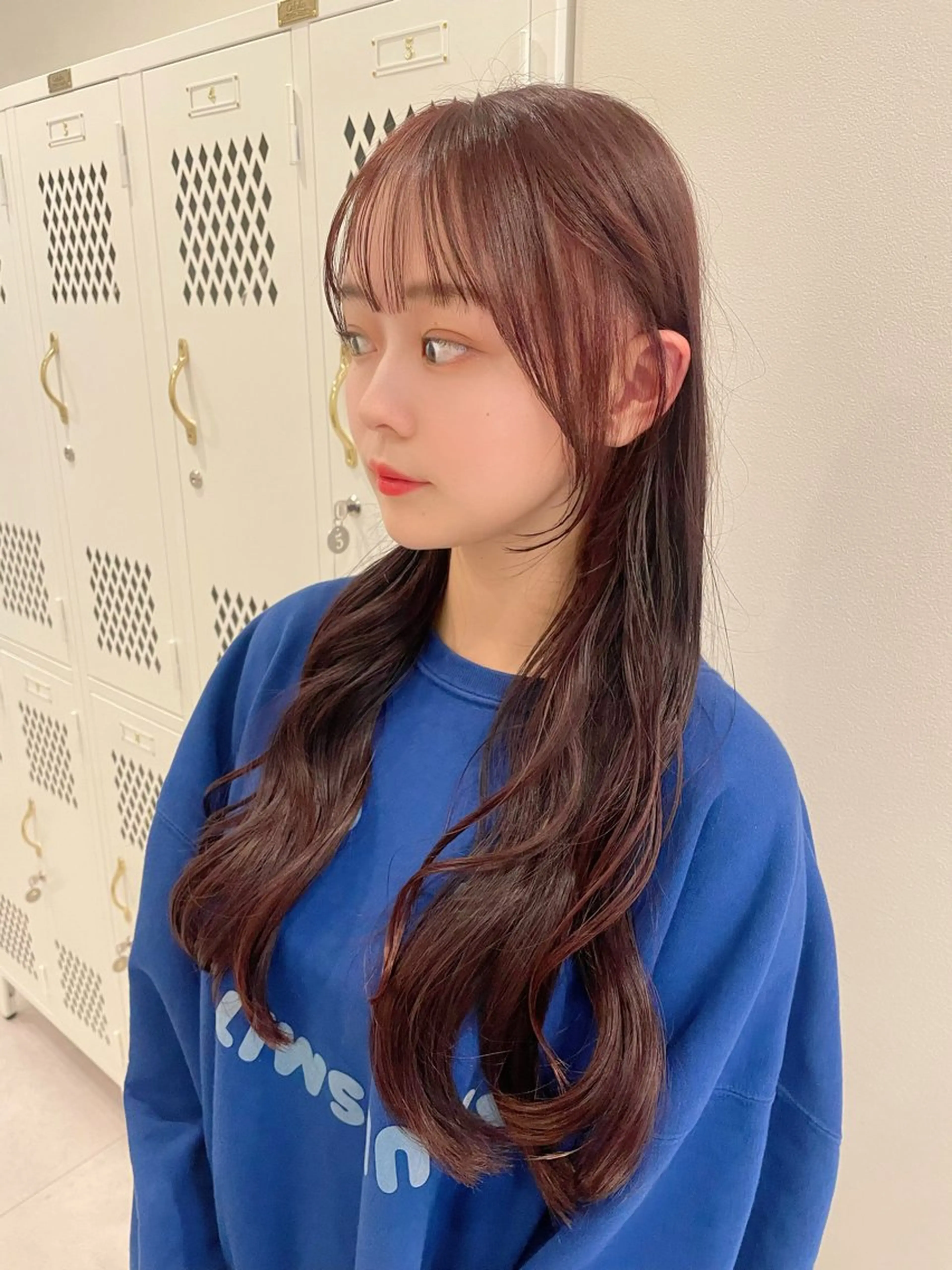 ロング カラー ブリーチ ブラウンカラー ブリーチなしカラー ピンクカラー ピンクブラウン カット ヘアカラー トリートメント 興津/韓国レイヤー ダブルカラー美髪縮毛のヘアスタイル