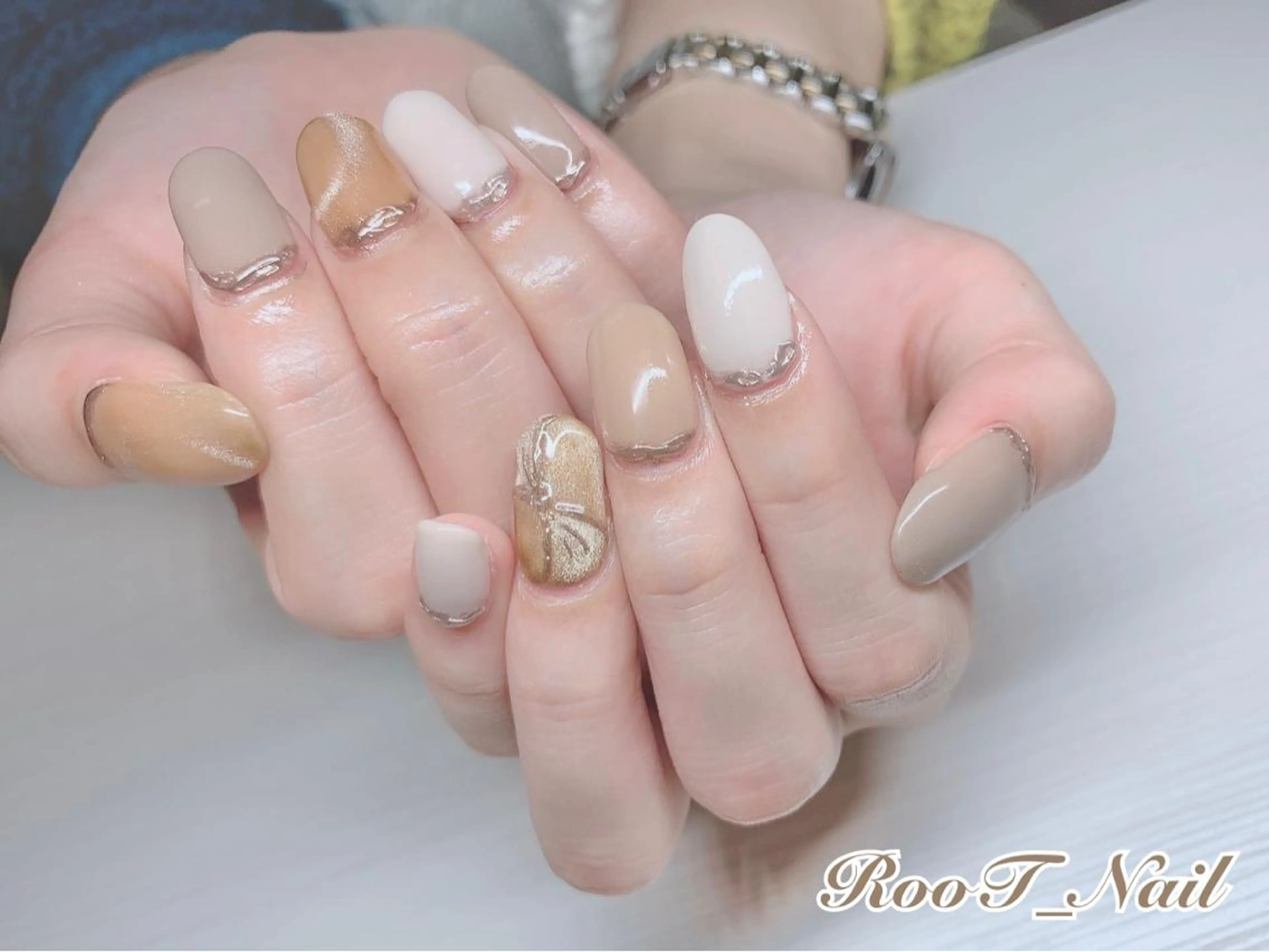 メンズ ネイル アートネイル マグネットネイル ミラーネイル リボン RooT Nailのネイルデザイン