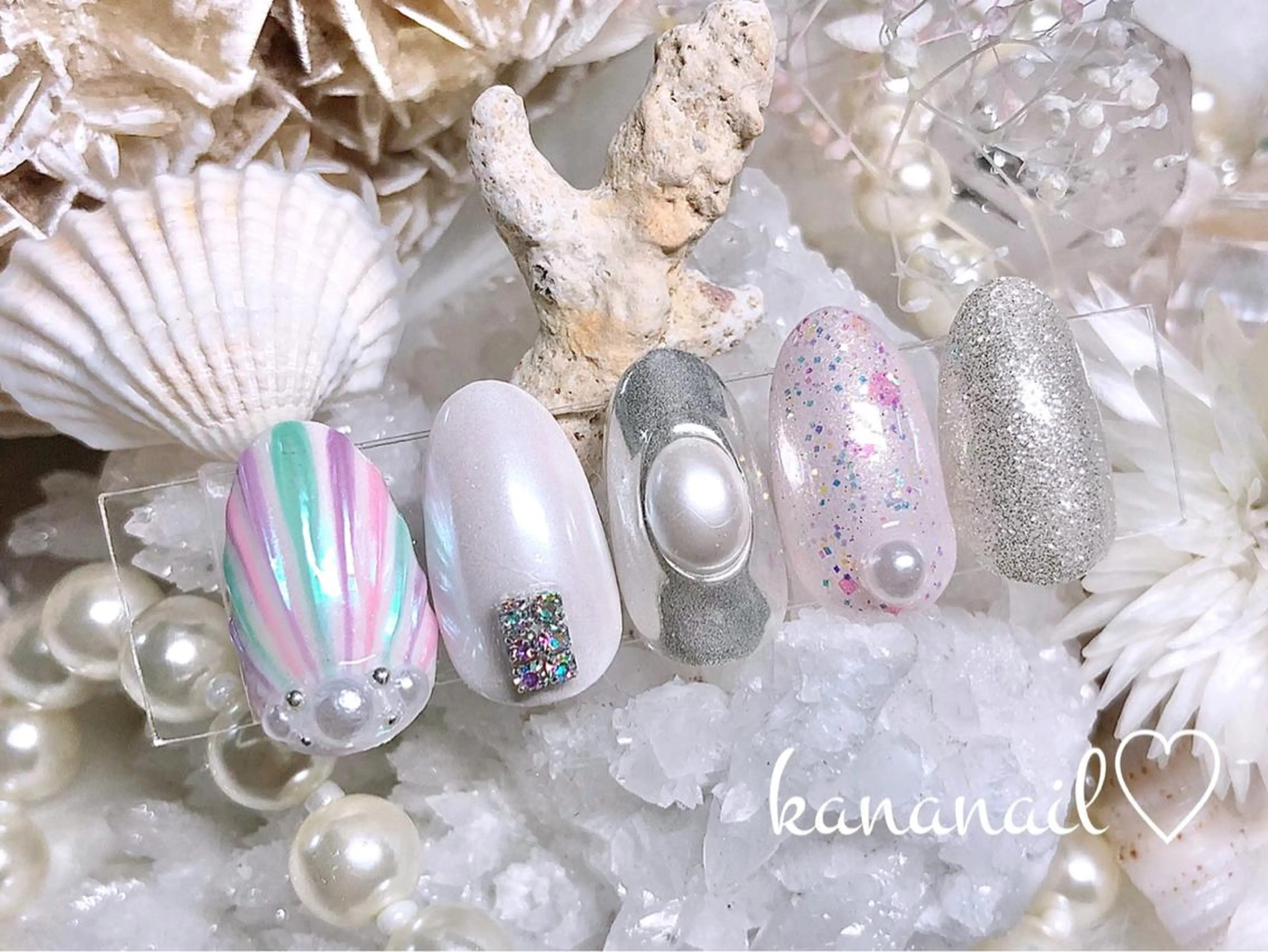 ネイル オーロラネイル ミディアムネイル kananail ♡のネイルデザイン