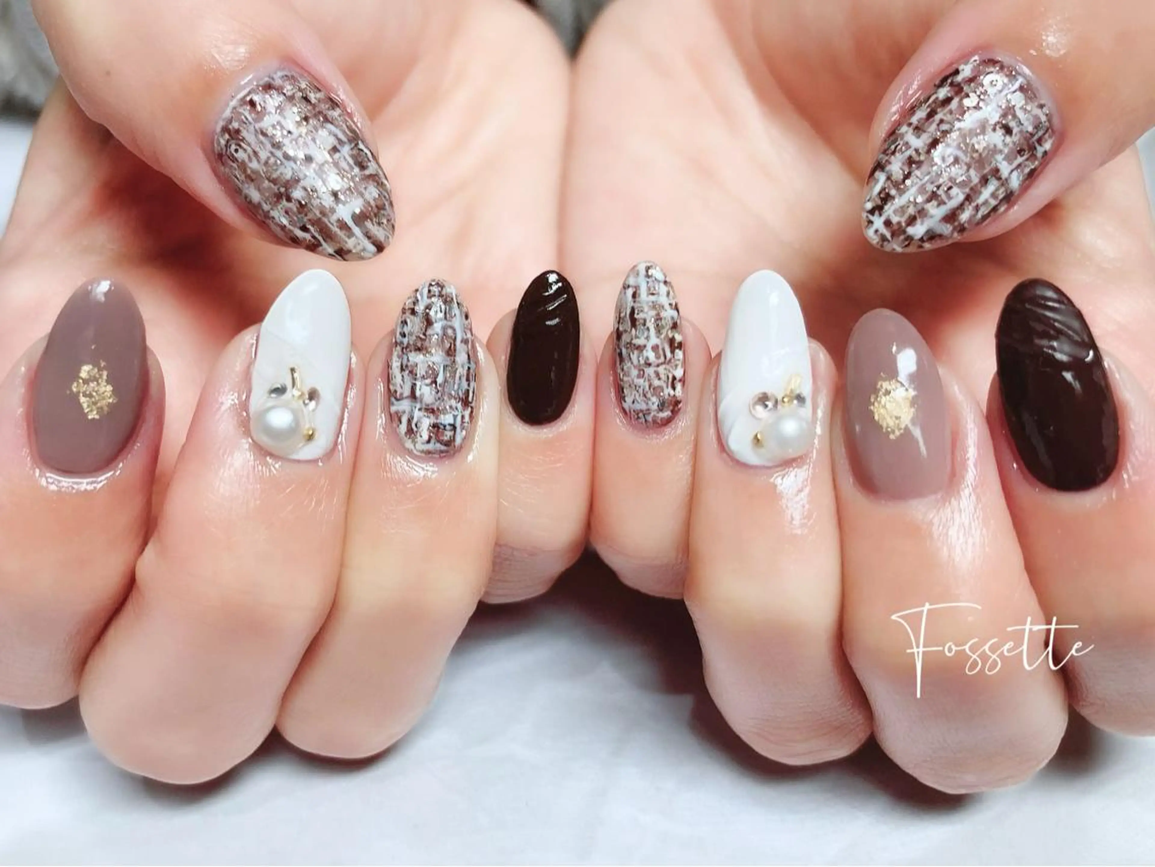 ネイル ブラウン マットネイル ツイードネイル バレンタイン nailsalon Fossetteのネイルデザイン