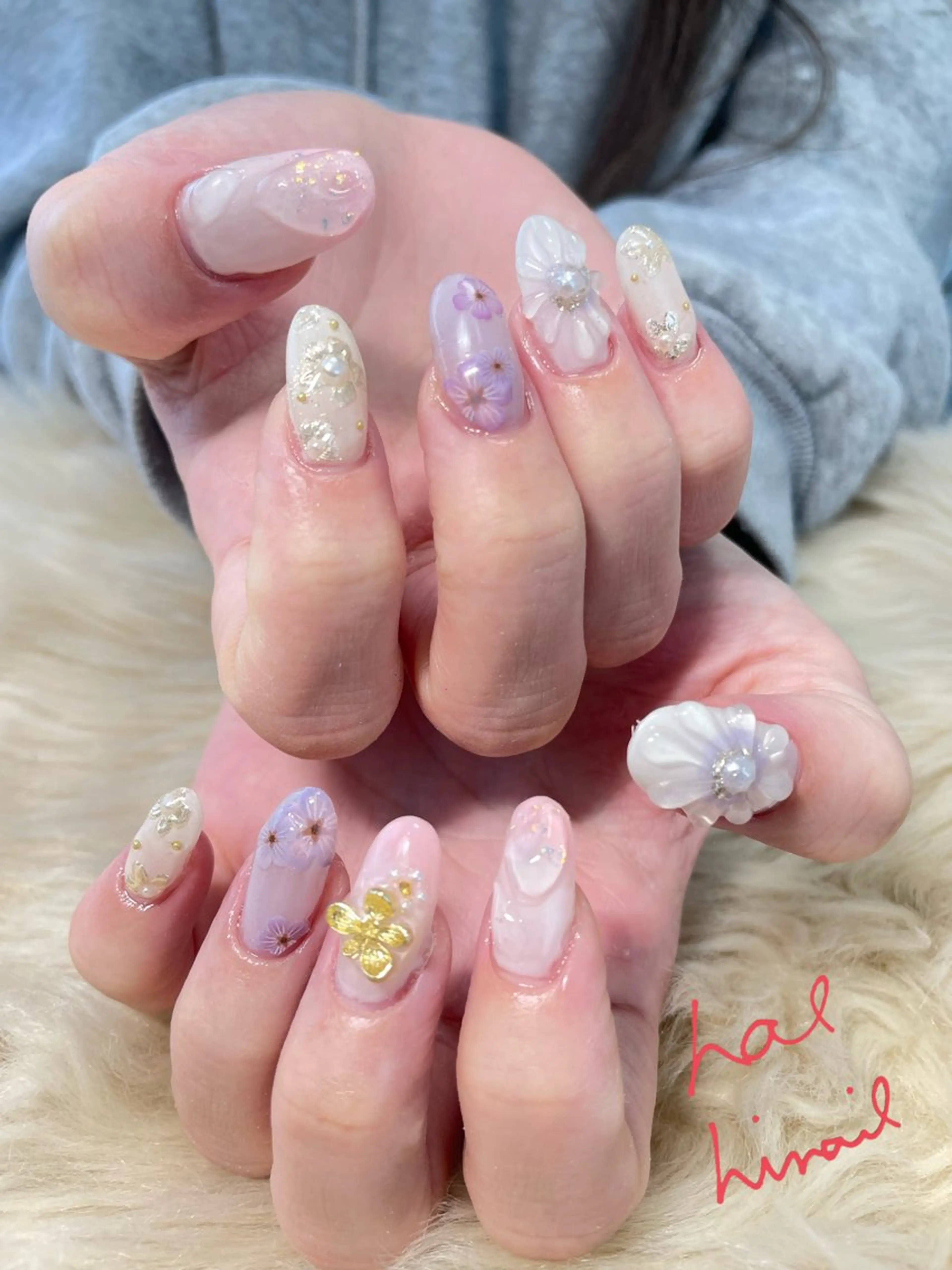 ネイル 成人式 フラワーネイル ぷっくりネイル はるひな ねいるのネイルデザイン