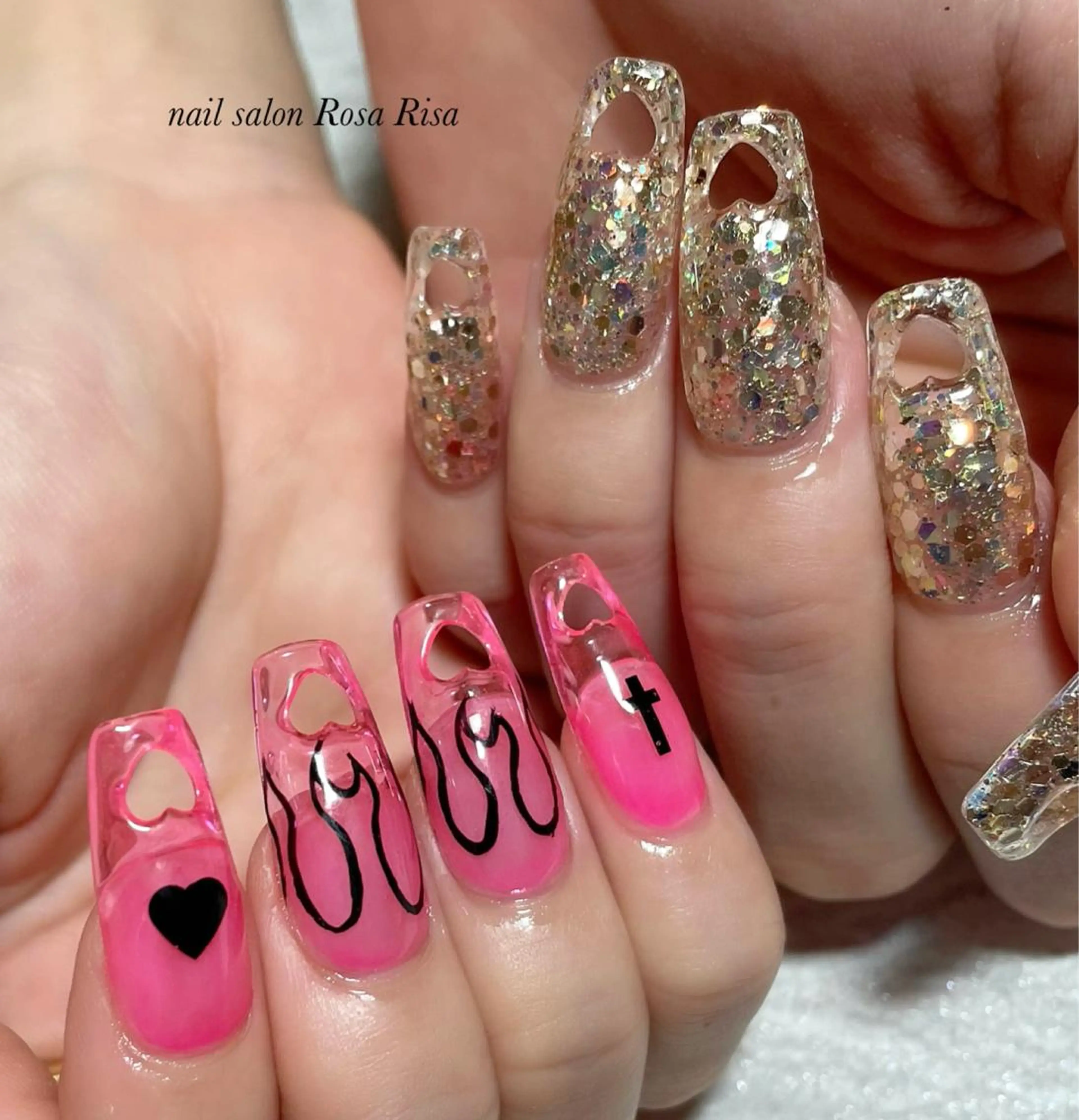 ロング ネイル ハート ネイルスタジオ シェイクユアハンズのネイルデザイン