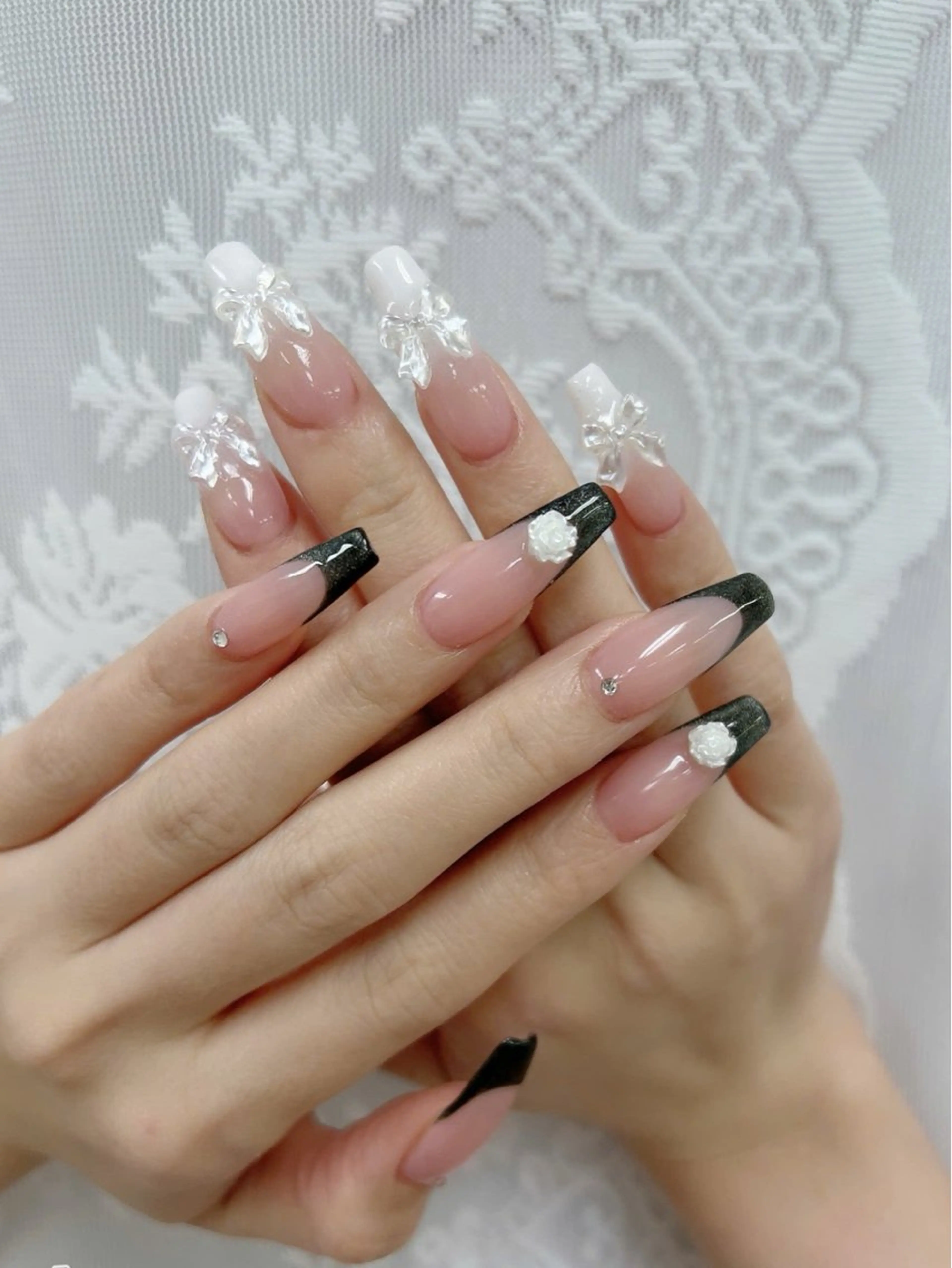 ネイル 長さ出し フレンチネイル グラデーション 卒業式 マグネットネイル Sora nail 長さ出し専門店のネイルデザイン