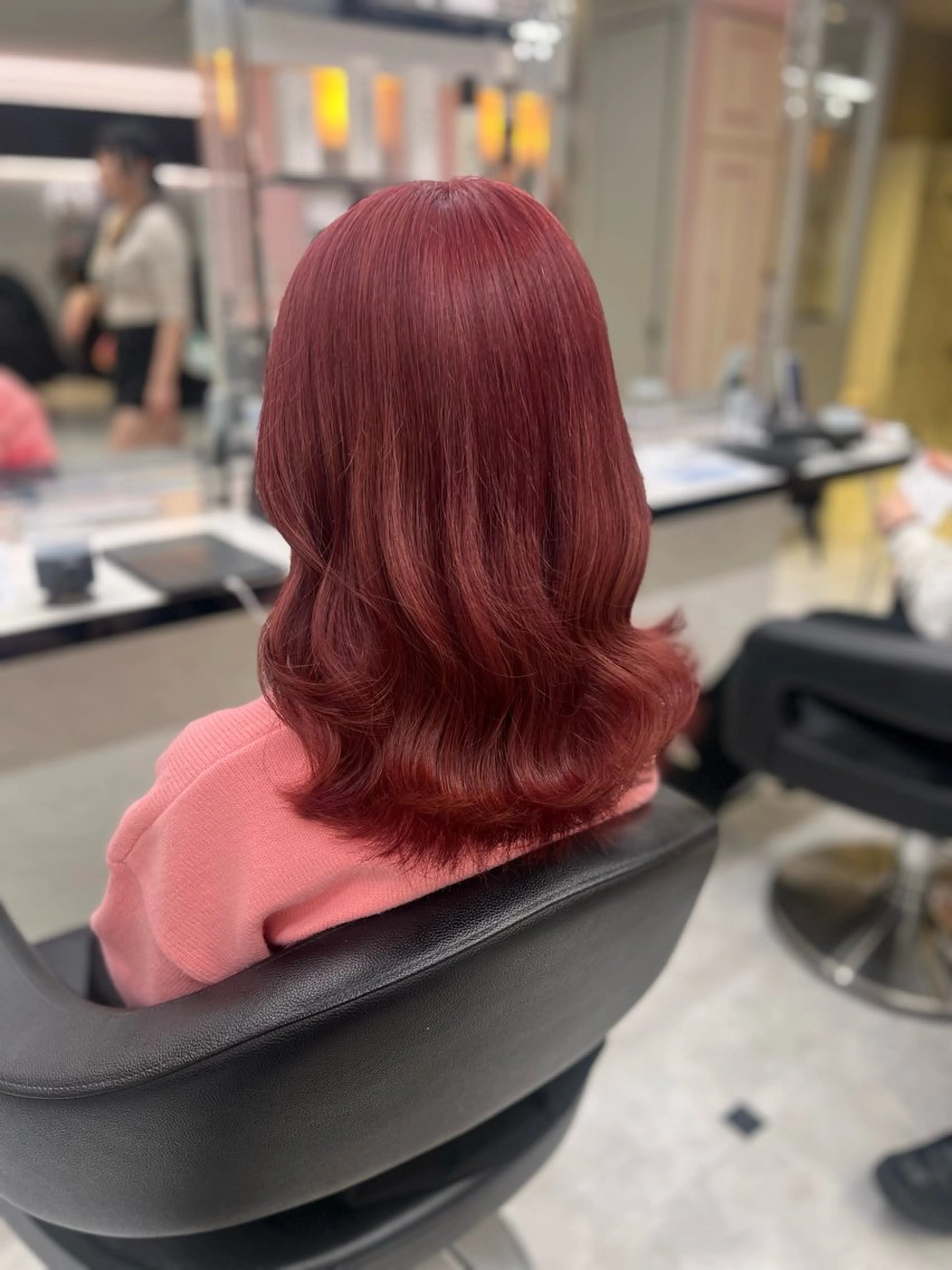 セミロング カラー ヘアアレンジ レッドカラー 💕上野美容師☁ ブリーチ💖サワのヘアスタイル