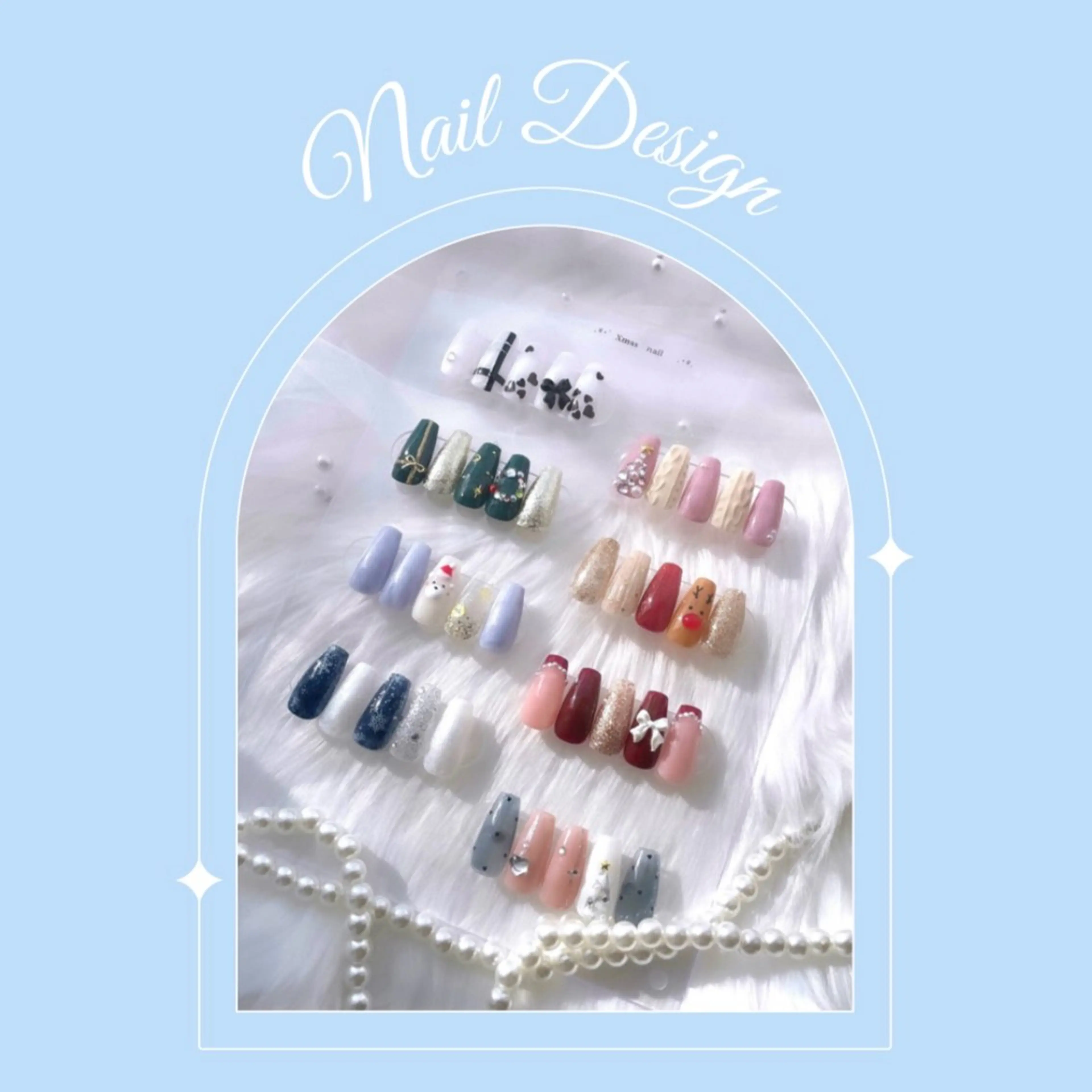 【人気No.2】オフなし🩵【長さだし10本】定額コース🌼毎月変わる定額デザイン!カラー変更も可能ですの写真