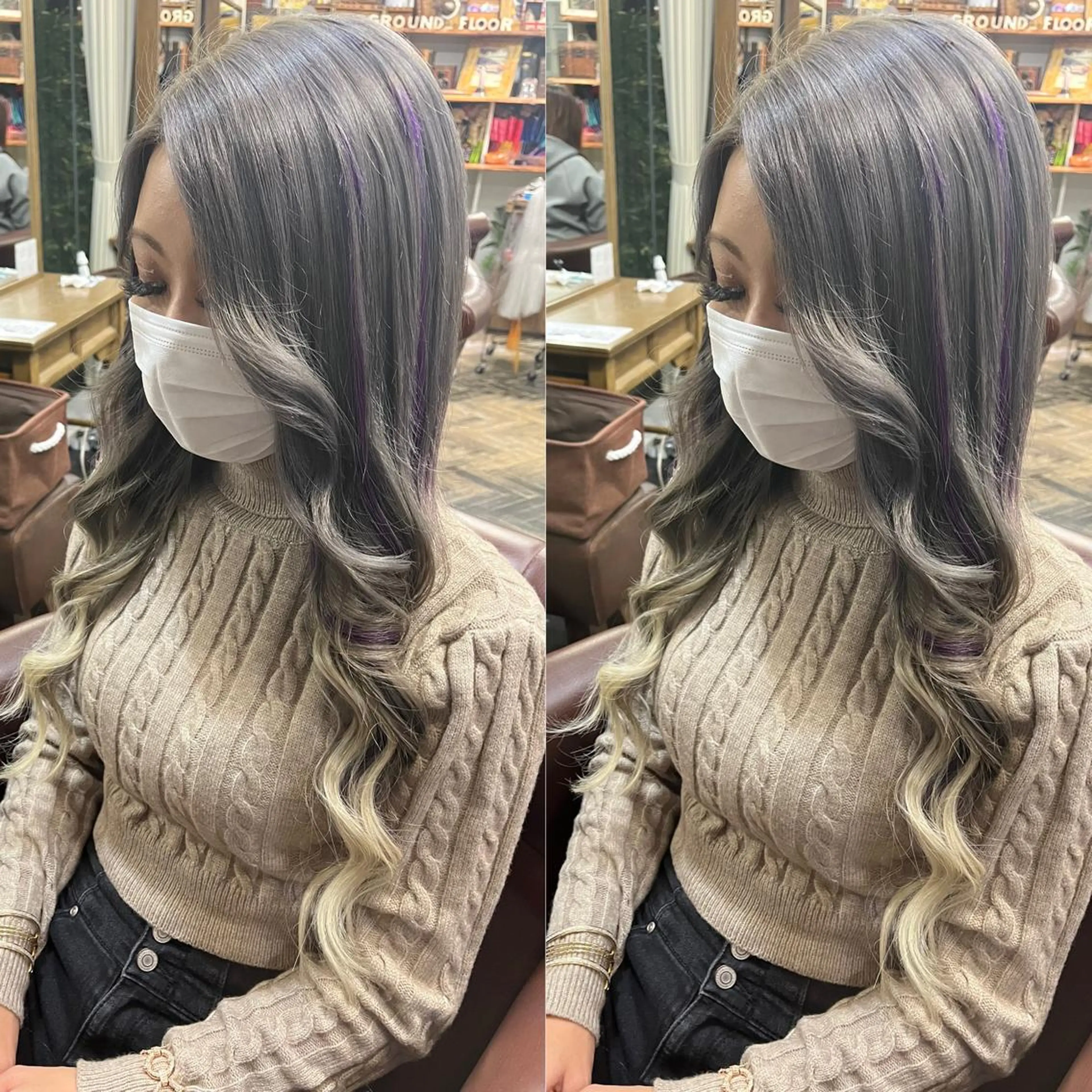 ロング カラー モモカ/ハイトーン /バレイヤージュのヘアスタイル