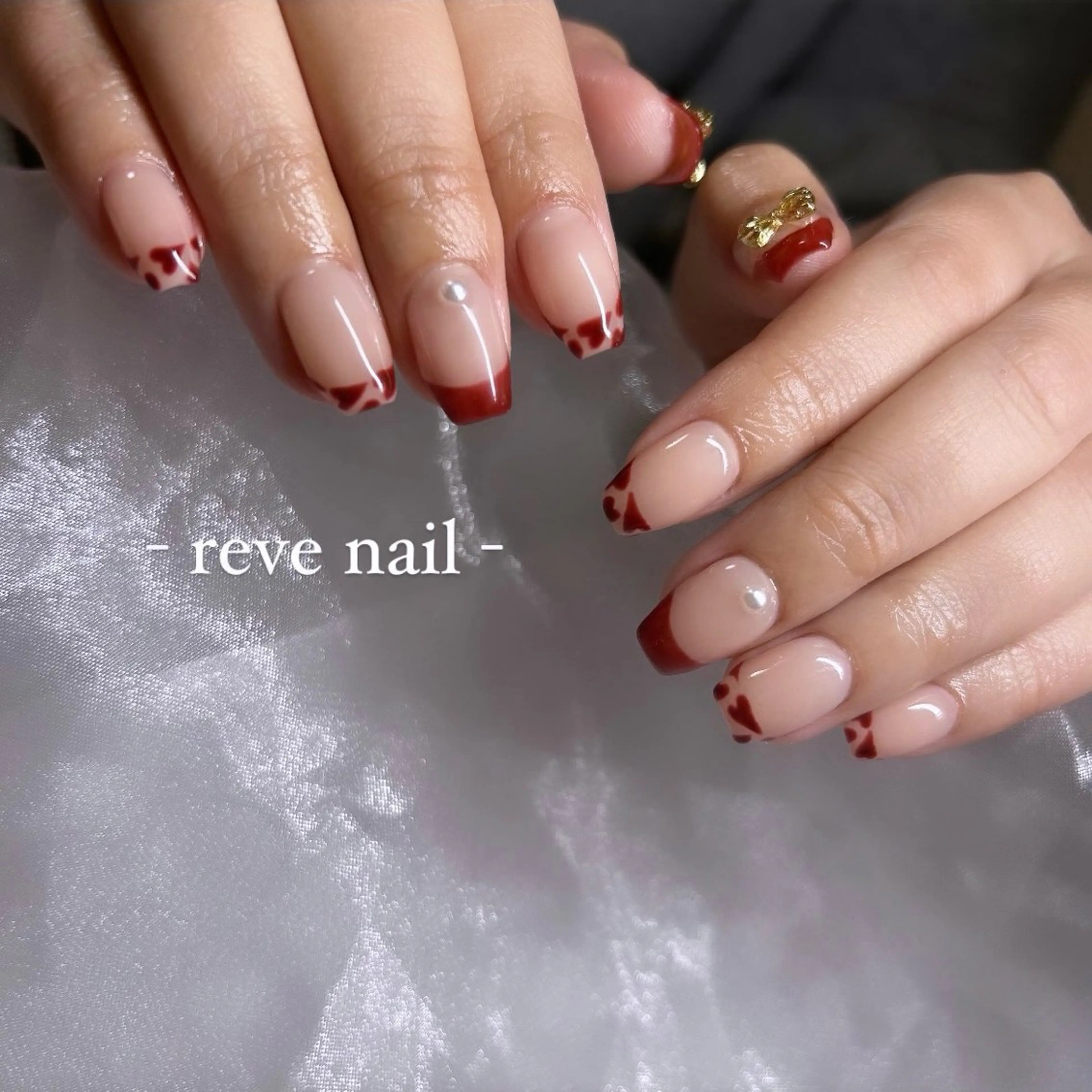 ネイル リボン ハンドネイル 門真市 三ツ島 reve nailのネイルデザイン