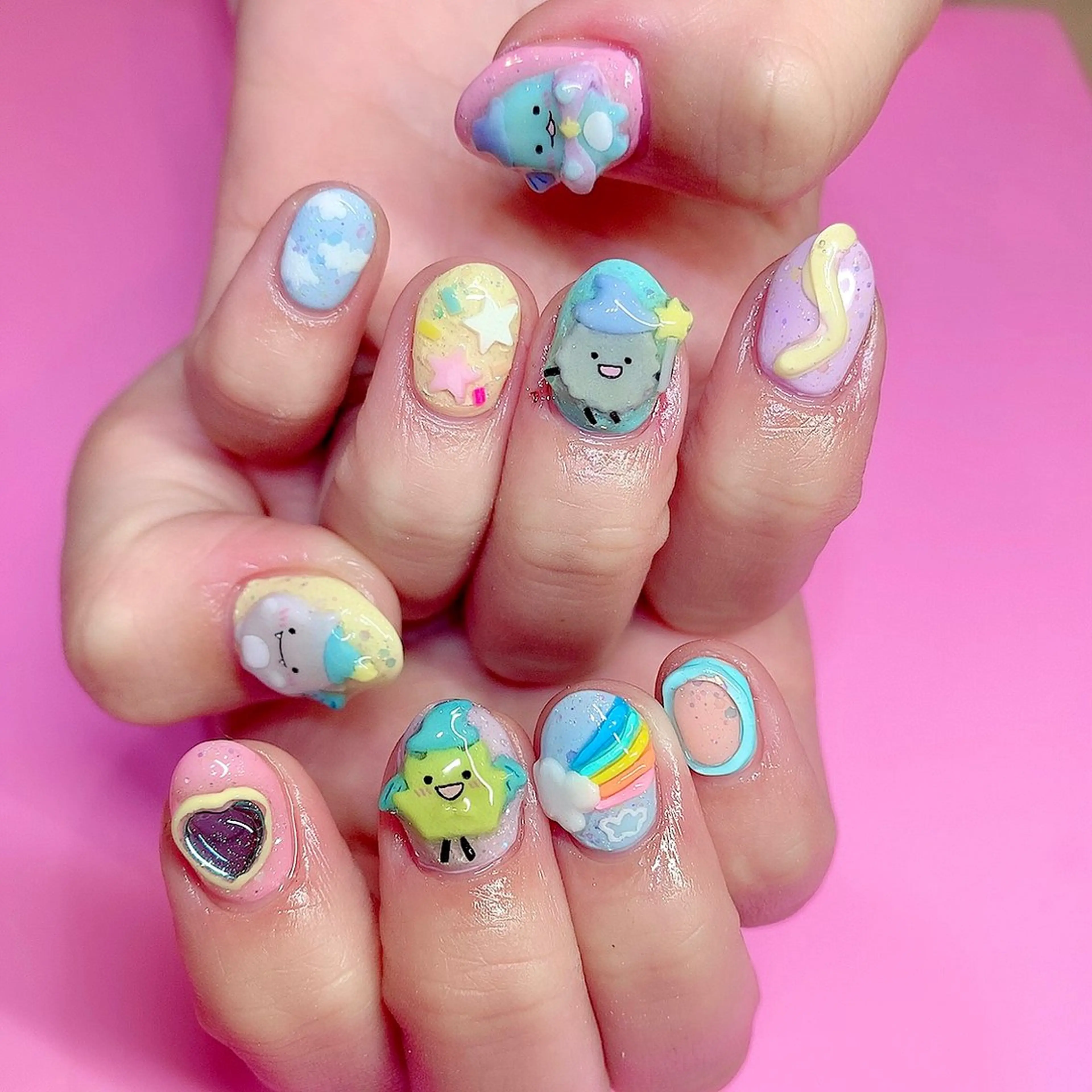 ネイル キラキラネイル 韓国ネイル 持ち込み パステルネイル ぷっくりネイル 3Dアートネイル💗 都築レナのネイルデザイン