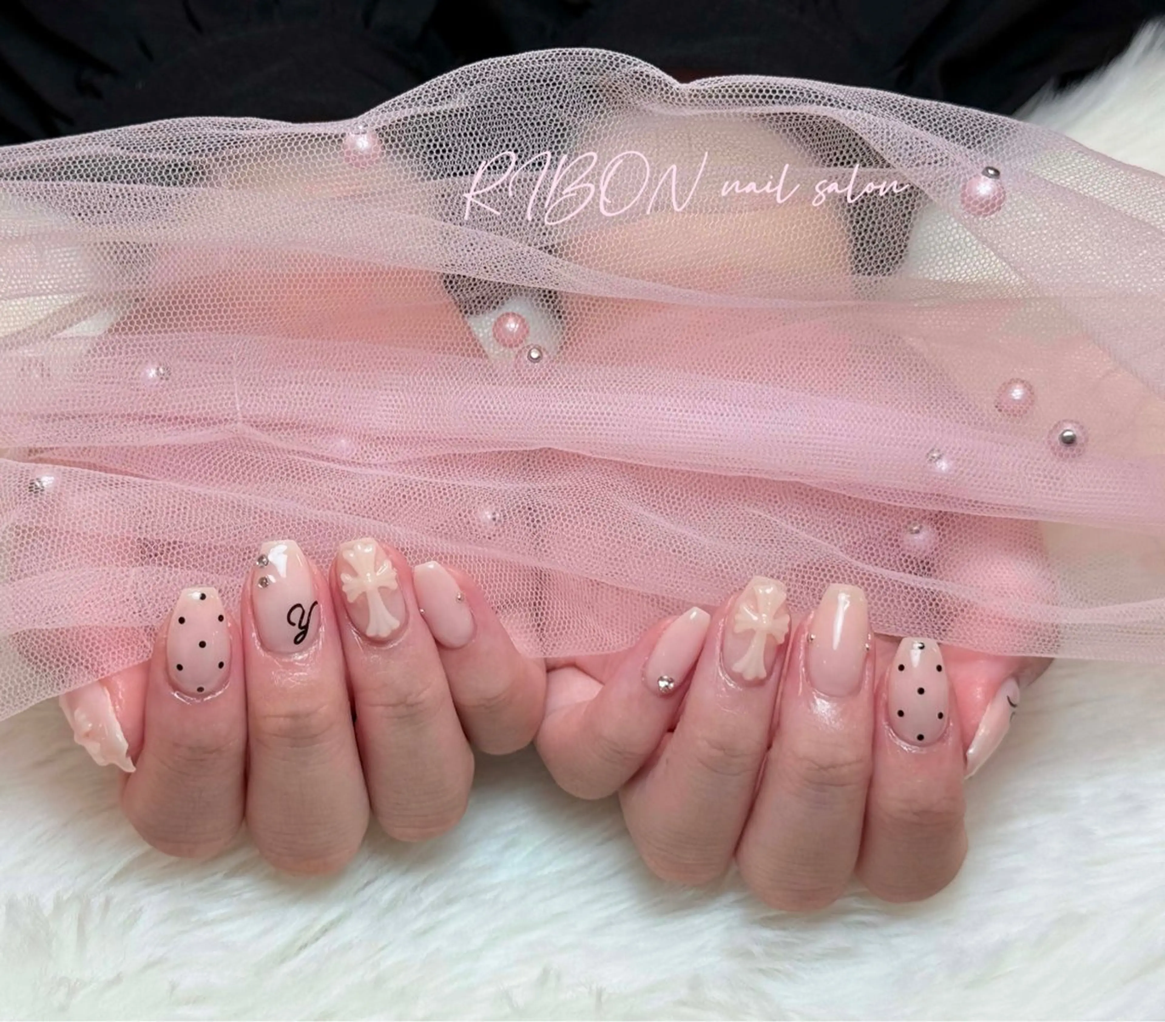 ネイル チークネイル 長さ出し フレンチネイル ジェルネイル グラデーション ハンドネイル RIBON nail 高田馬場のネイルデザイン