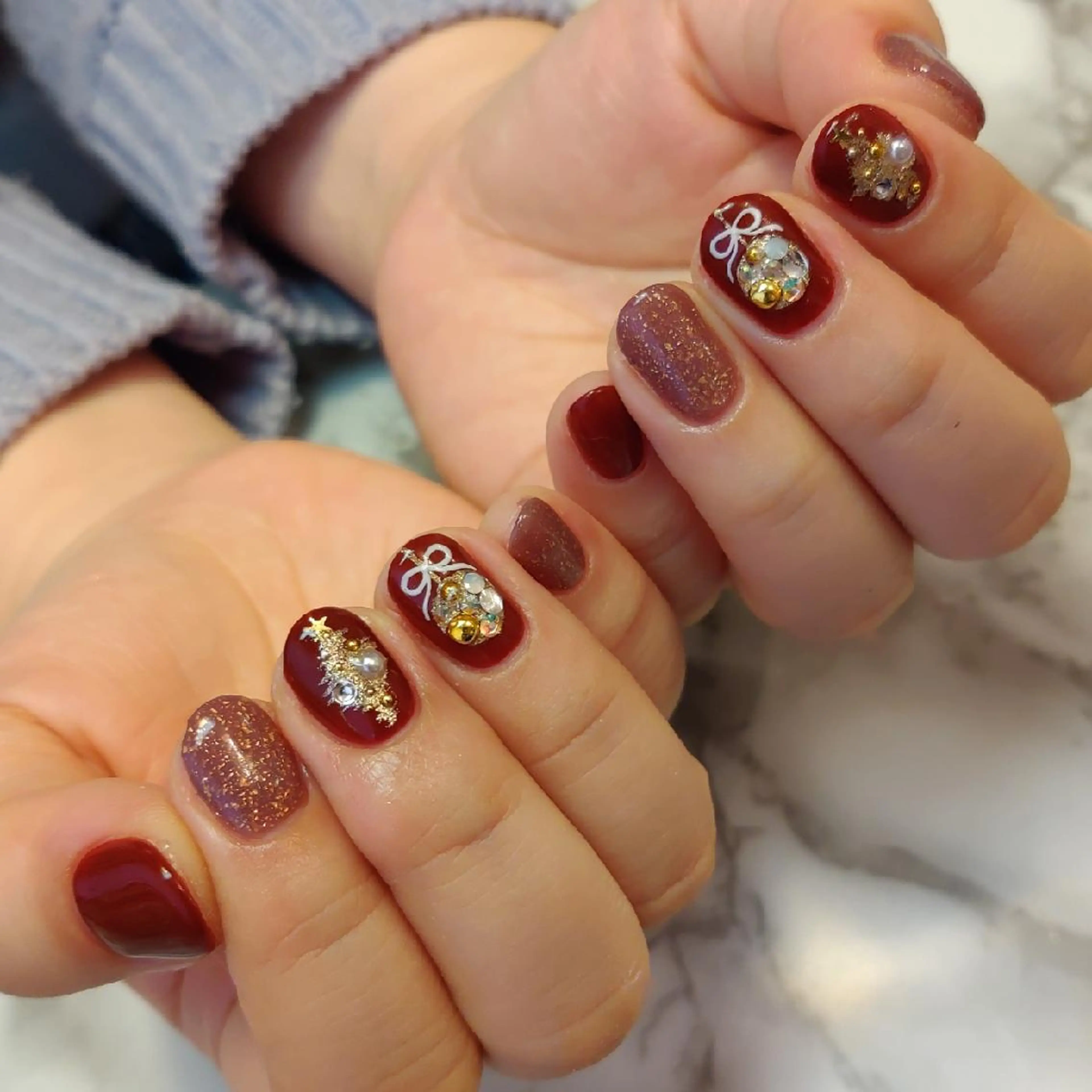 ネイル 冬ネイル クリスマス ジェヌインネイル 河内のネイルデザイン