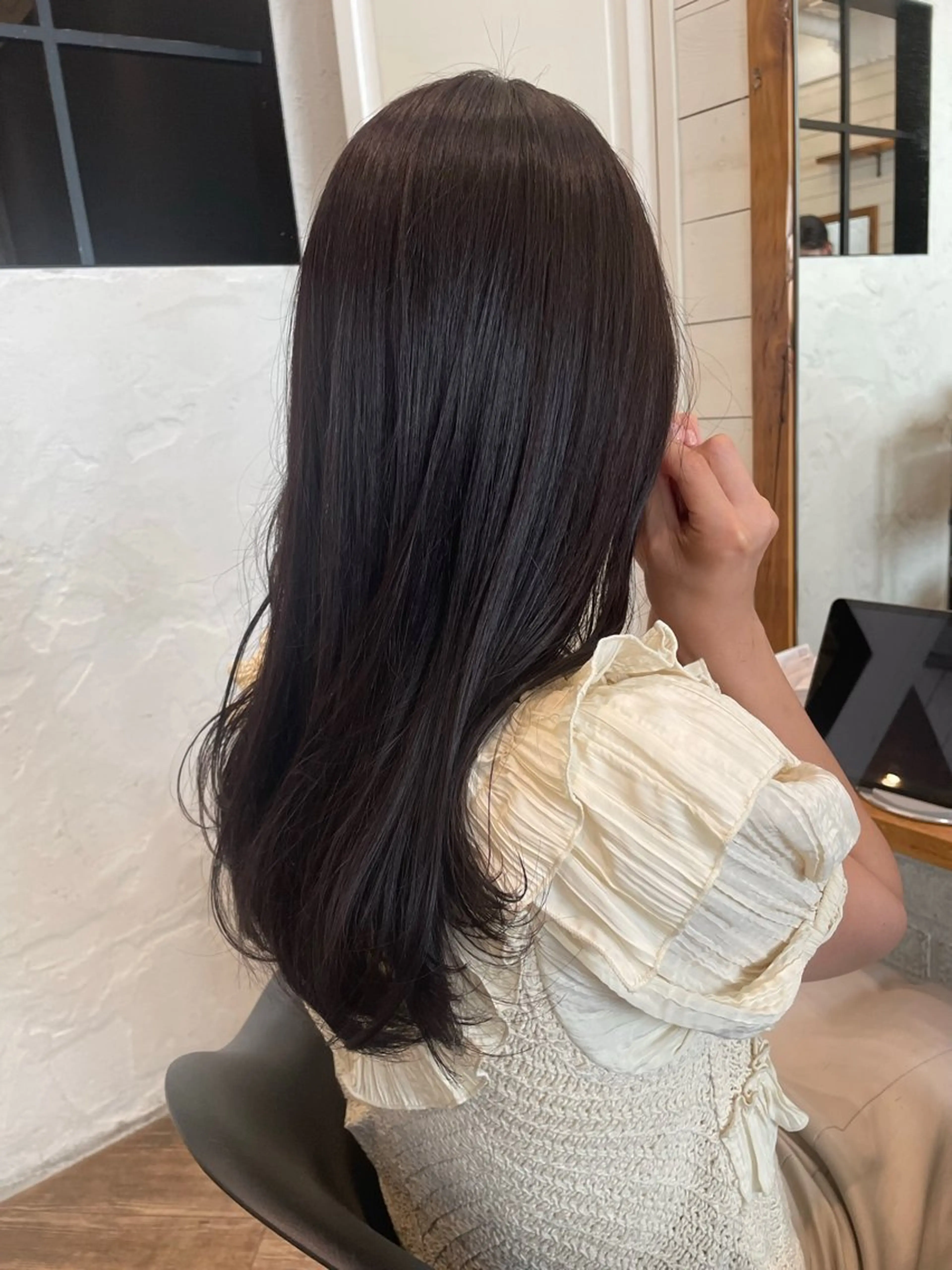 ロング カラー 黒髪 ブルーカラー ブルーブラック 透明感カラー グレージュ ヘアカラー トリートメント ヘアセット ✨透明感ケアカラー✨ 長野ゆきなのヘアスタイル