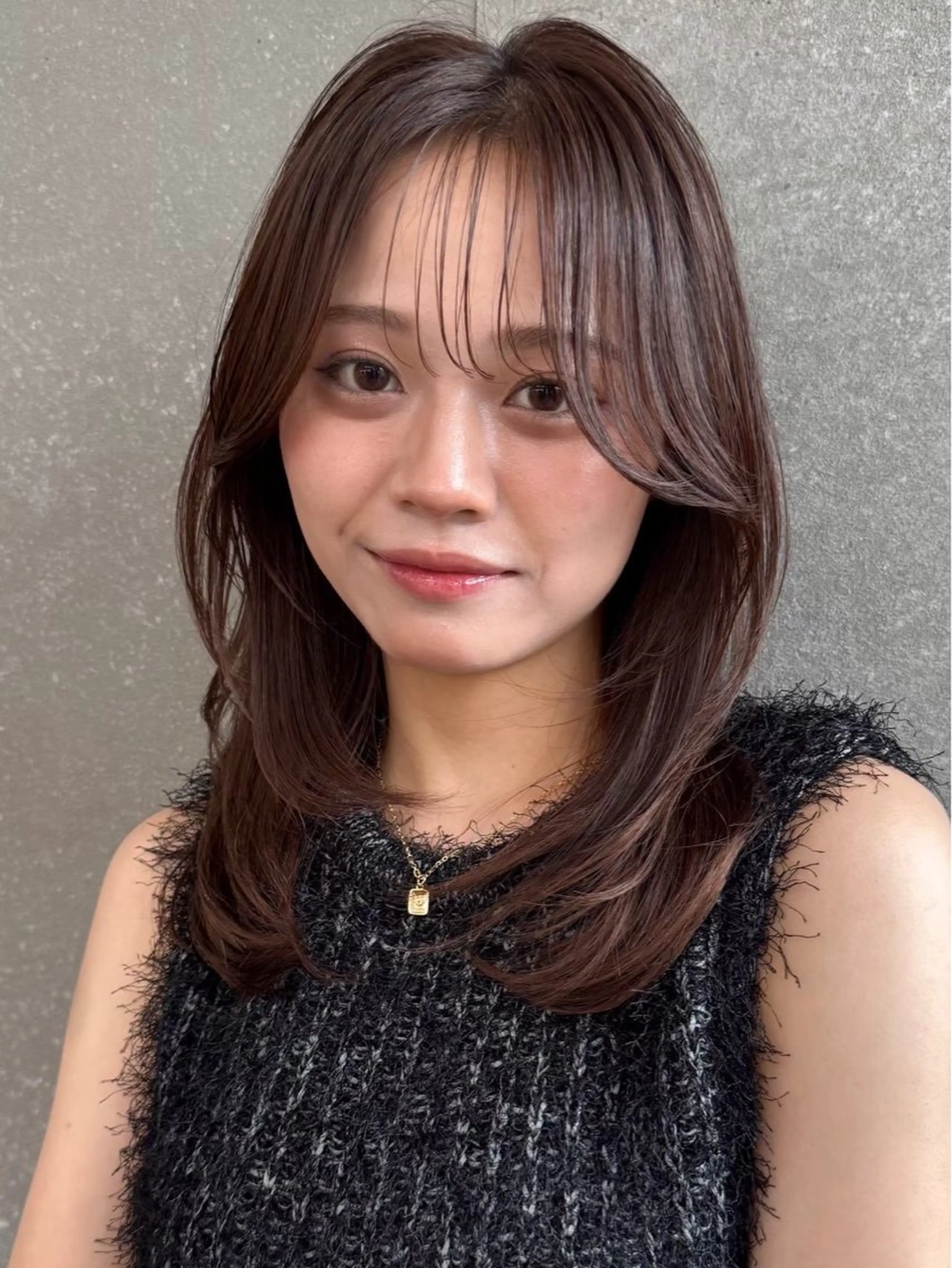 セミロング カット ヘアカラー 縮毛矯正 トリートメント 縮毛矯正/レイヤー 韓国/顔まわり/夢音のヘアスタイル