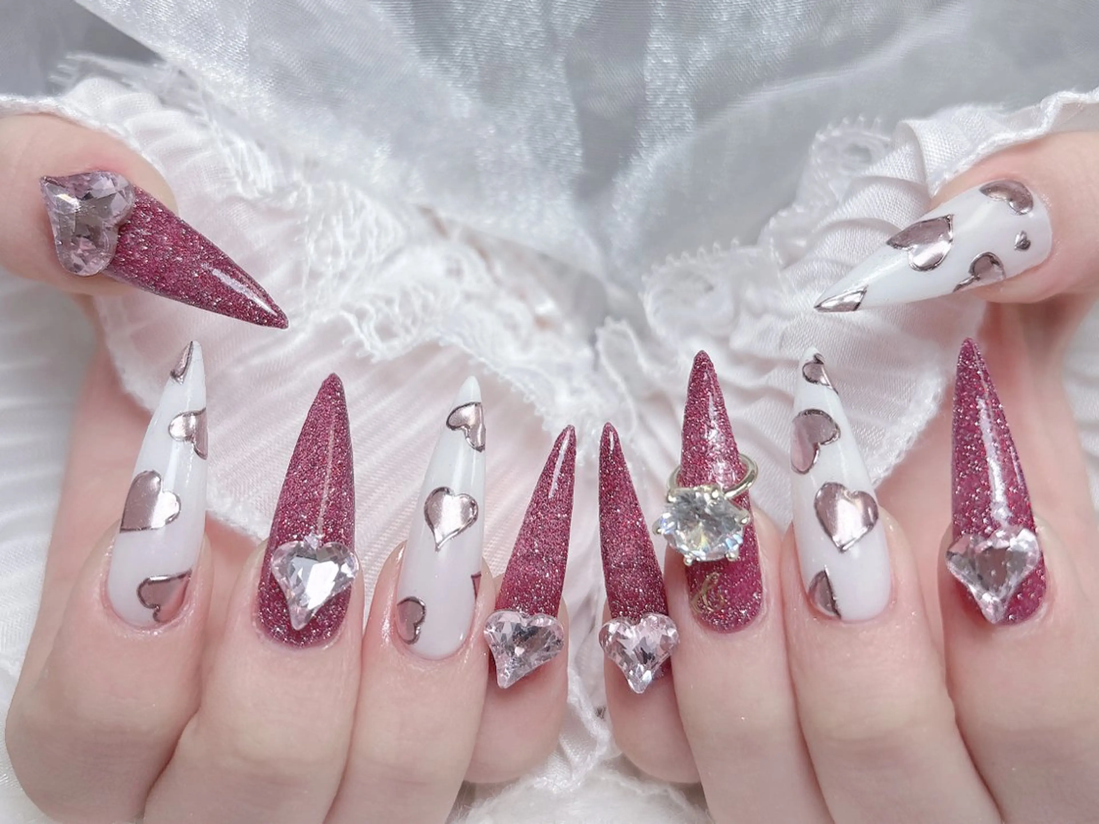 ネイル 成人式 ロングネイル マグネットネイル 大理石ネイル(マーブル) 持ち込み ハンドネイル MoMoA Nail ネイル長さ出し専門店のネイルデザイン