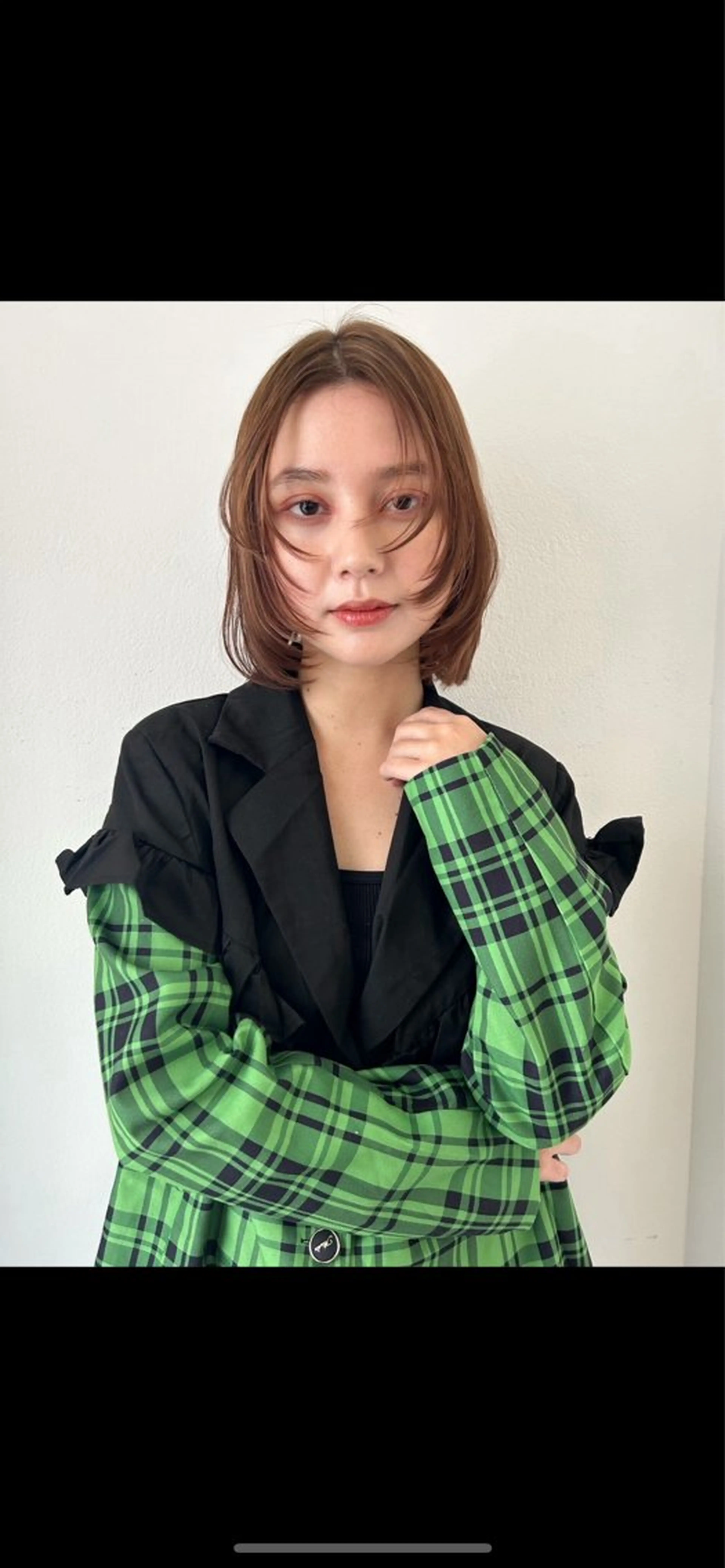 ショート カラー ボブ 顔まわりレイヤー 顔周りカット レイヤーカット HIBIKI/原宿 ハッシュカット🪄のヘアスタイル