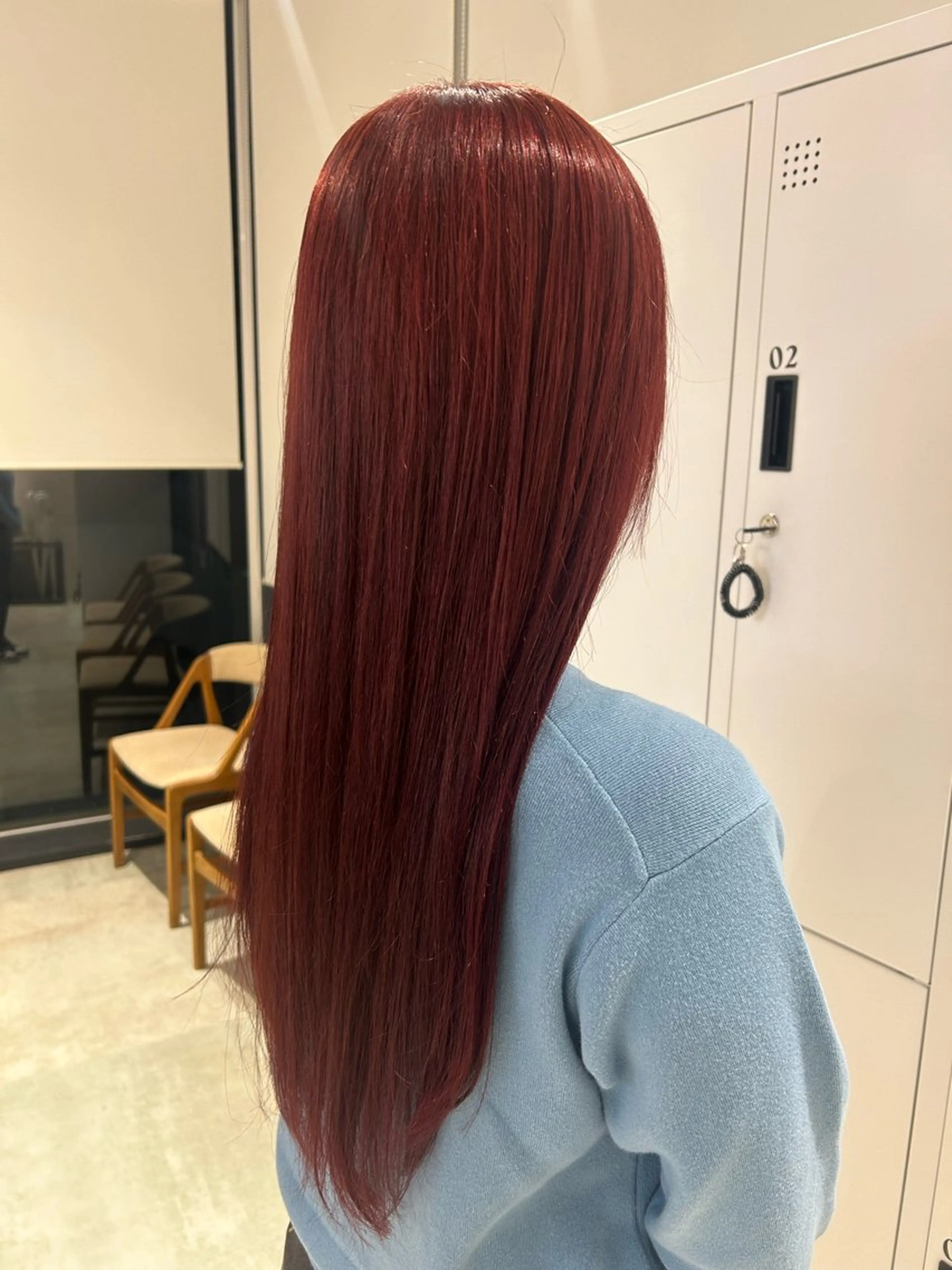 ロング カラー ブリーチ レッドカラー カット ヘアカラー ピンク/ベージュ /似合わせ/田島百華のヘアスタイル