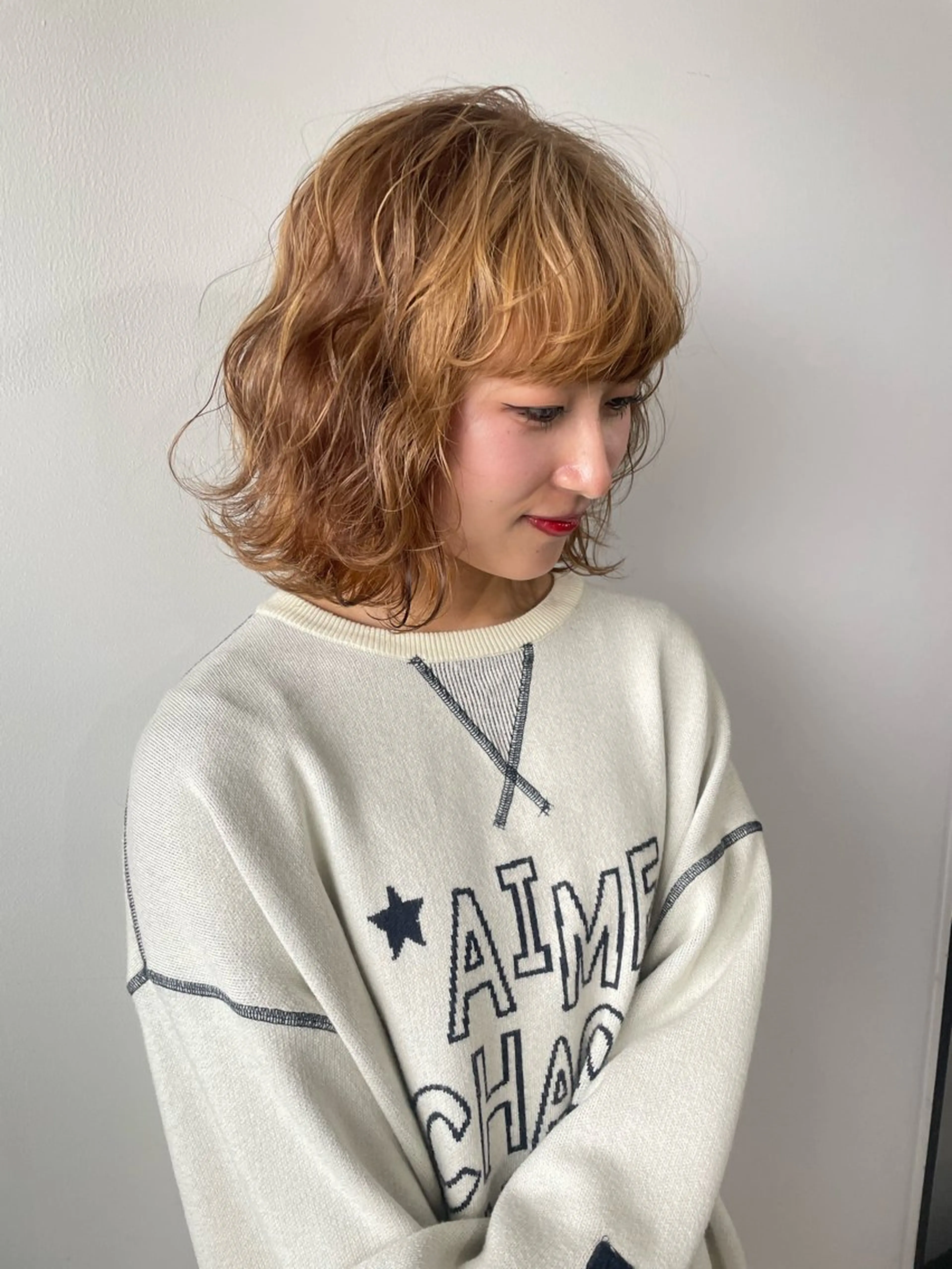 ミディアム カラー ヘアカラー トリートメント カットモデル/ ハイトーン/ゆうあのヘアスタイル