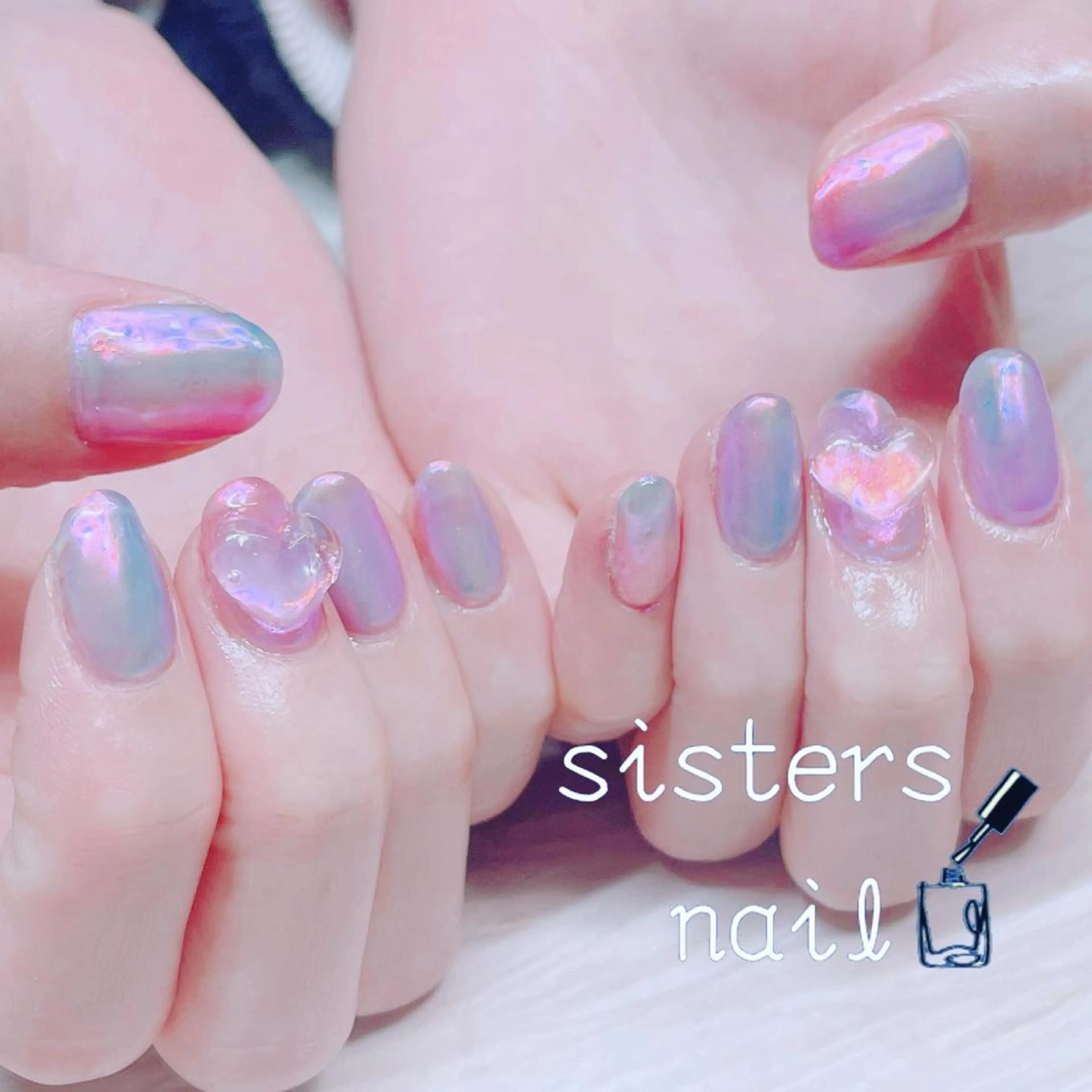 ネイル アートネイル オーロラネイル 氷ネイル・うるうるネイル ニュアンスネイル 春ネイル ハンドネイル ハンドケア sisters nail.fのネイルデザイン
