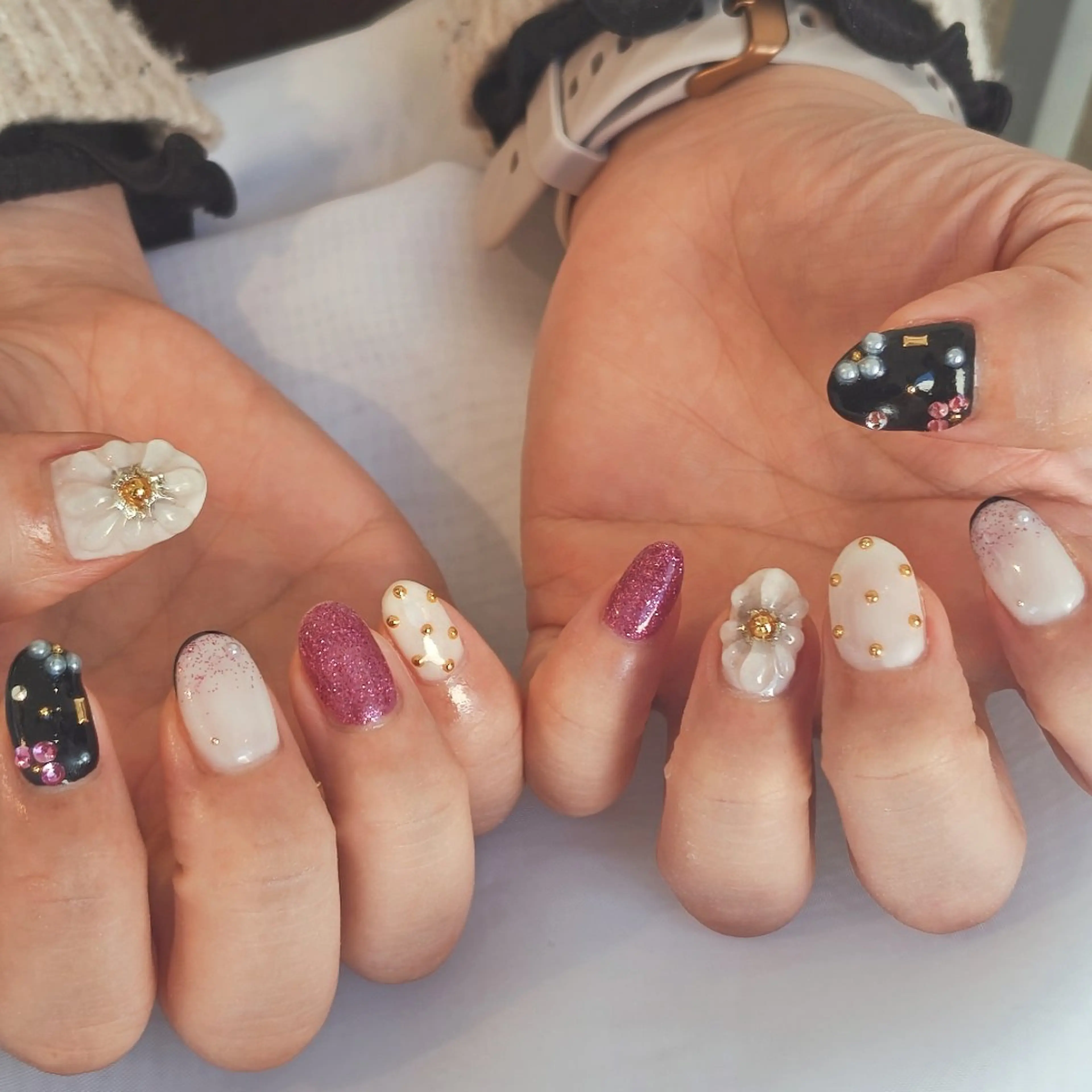 ネイル ドット フレンチネイル ぷっくりネイル 春ネイル ハンドネイル felicita fumi♡のネイルデザイン