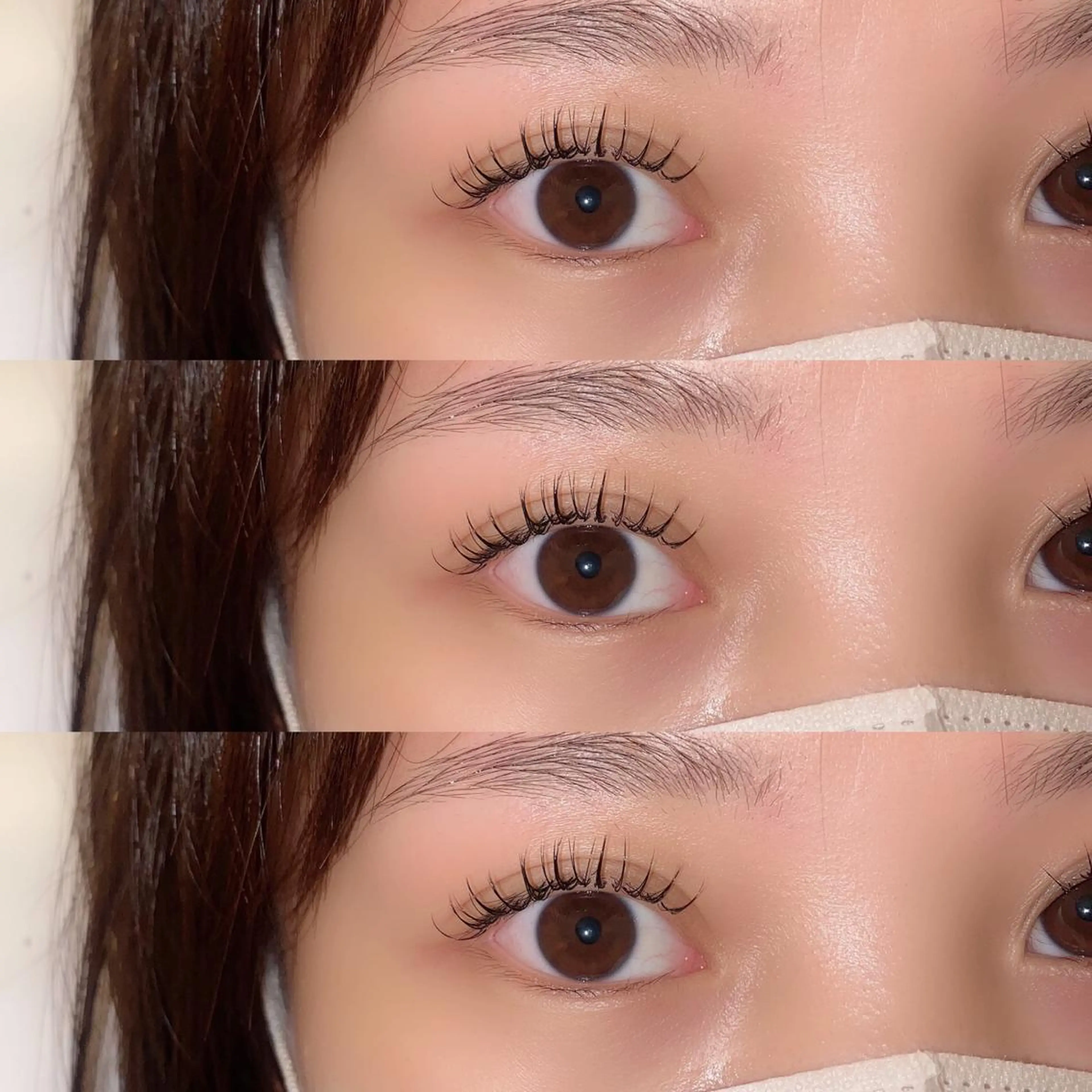 マツエク・マツパ パリジェンヌラッシュリフト まつげパーマ 下まつげエクステ 一重×まつ毛パーマ アップワードラッシュ 肌に馴染むハイトーン /ミルクティーカラーのマツエク・マツパデザイン