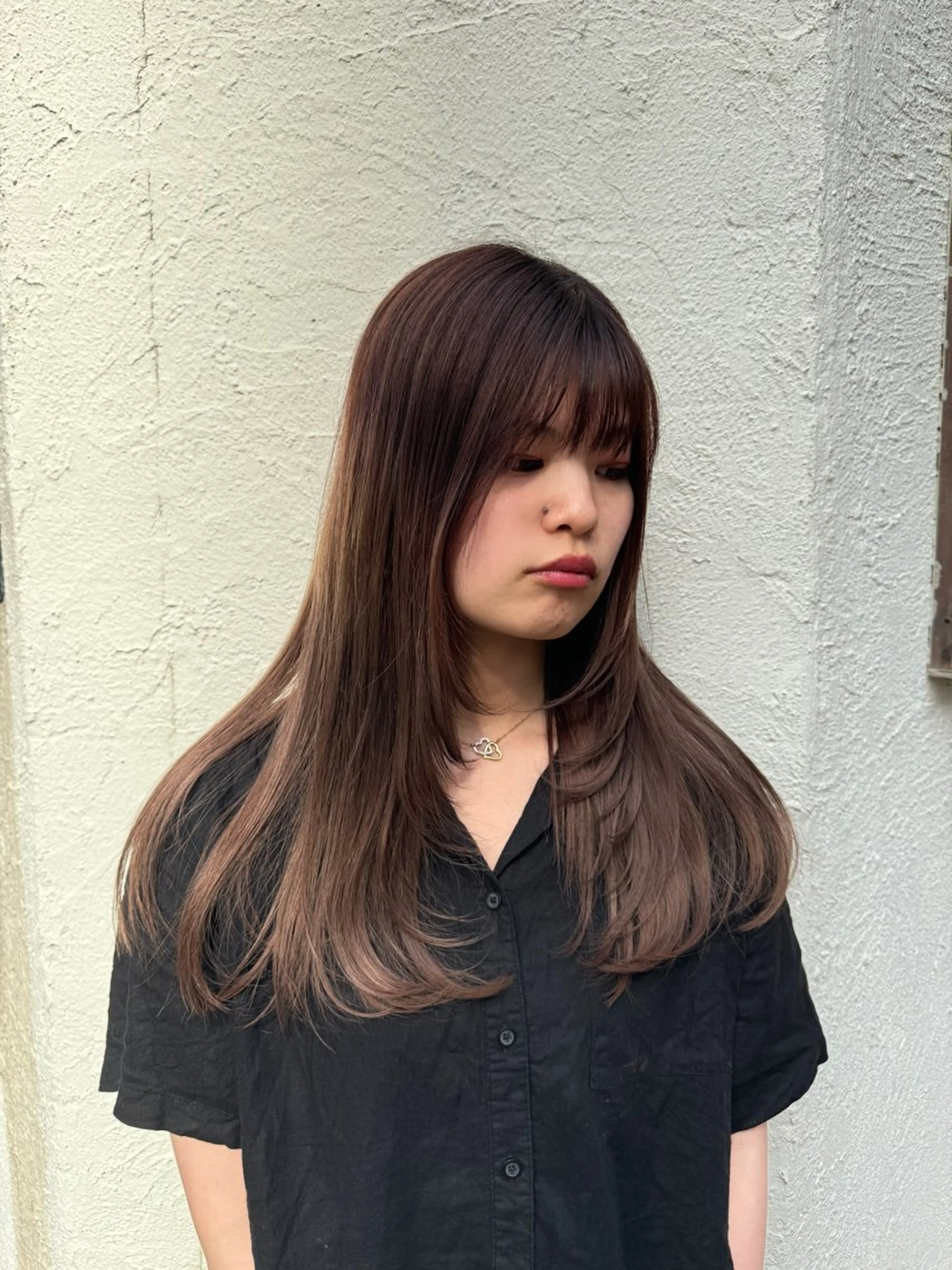 ロング 切りっぱなしボブ ボブ ハイライト 髪質改善 レイヤーカット カツモト マナ🍒のヘアスタイル