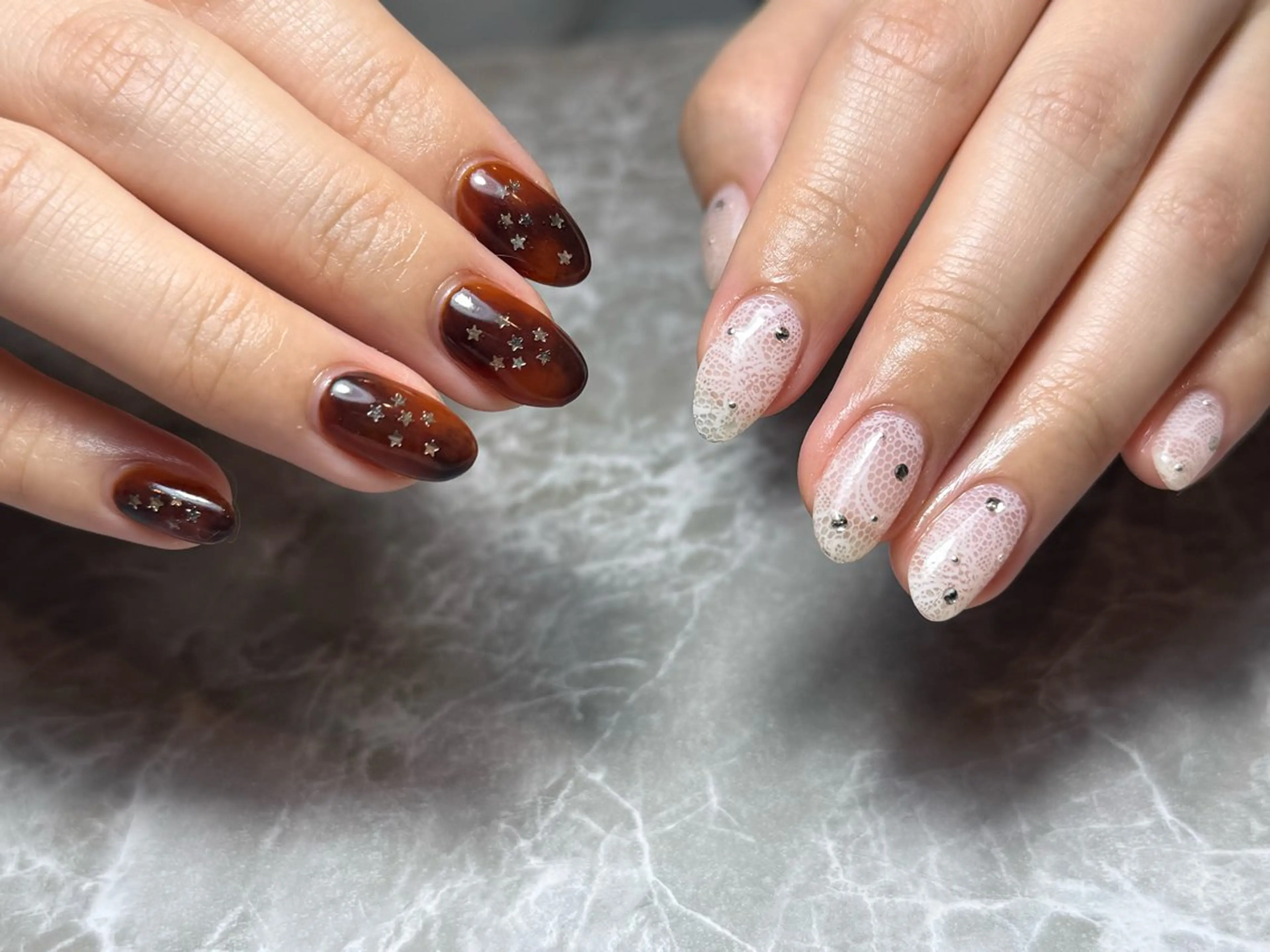 ネイル べっ甲ネイル レース ハンドネイル nail salon CHEのネイルデザイン