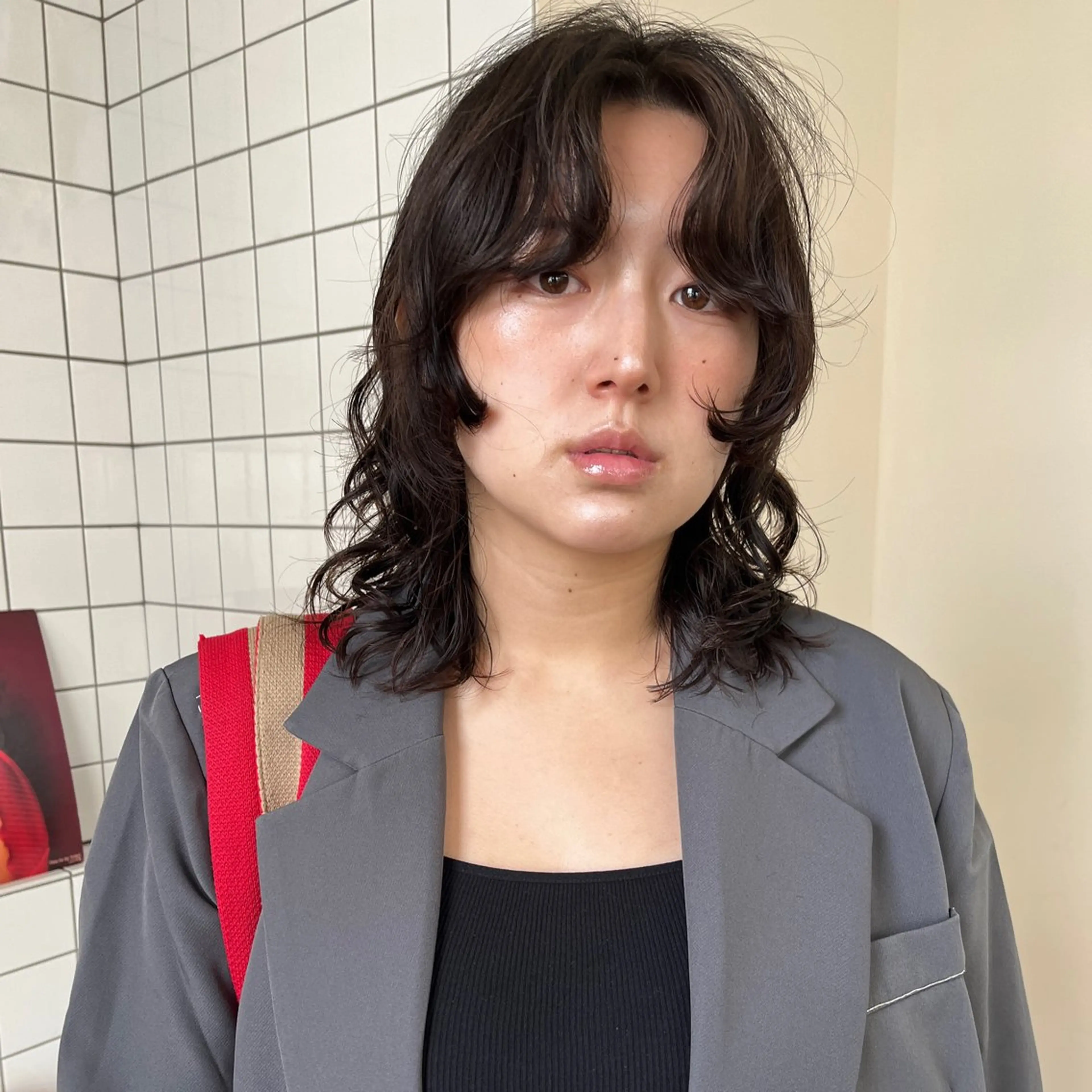 ミディアム カラー パーマ ミディアムパーマ 似合わせカット ボブパーマ/パーマ ウルフパーマのヘアスタイル