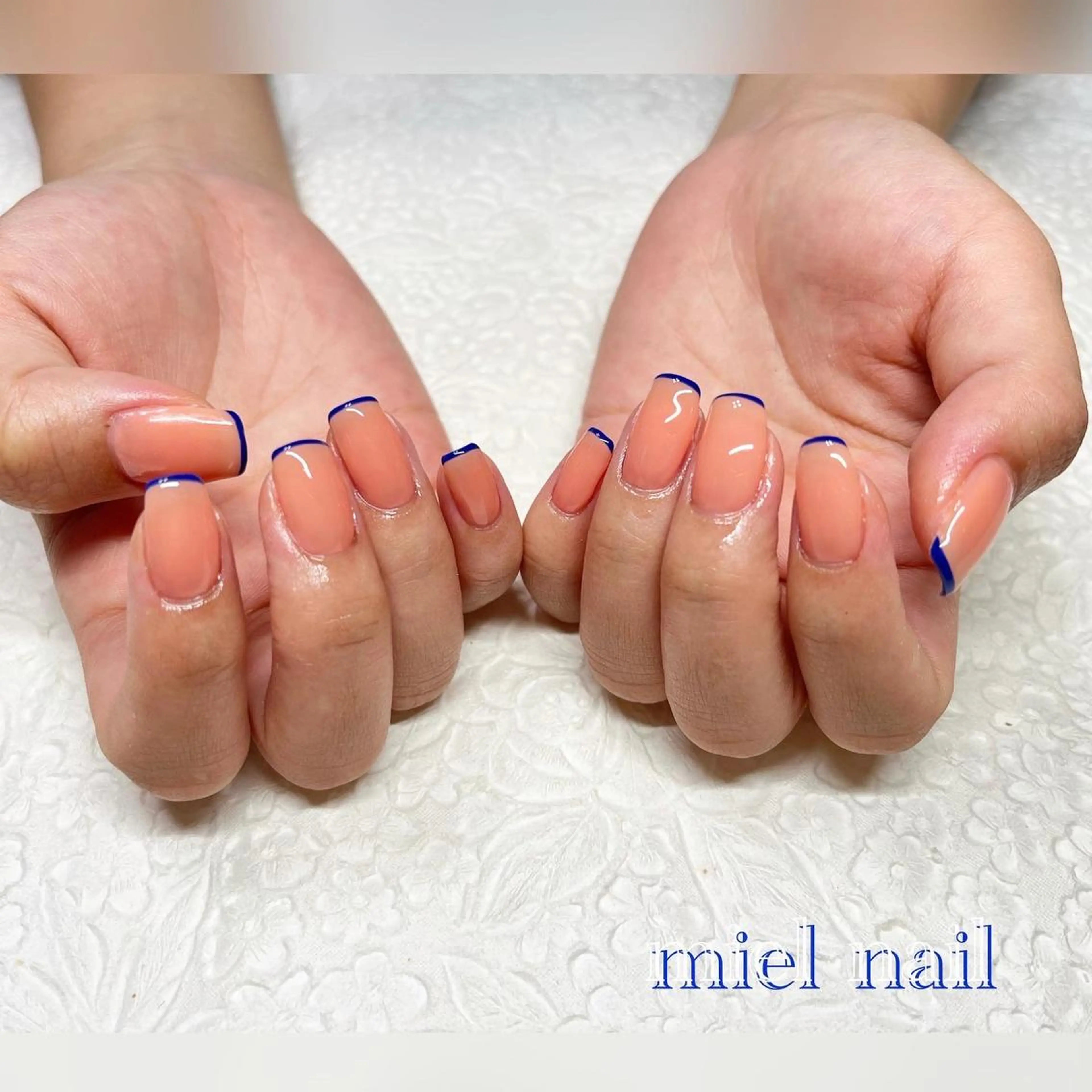 ネイル ブルー フレンチネイル ピンク シンプルネイル 春ネイル ハンドネイル miel nailのネイルデザイン