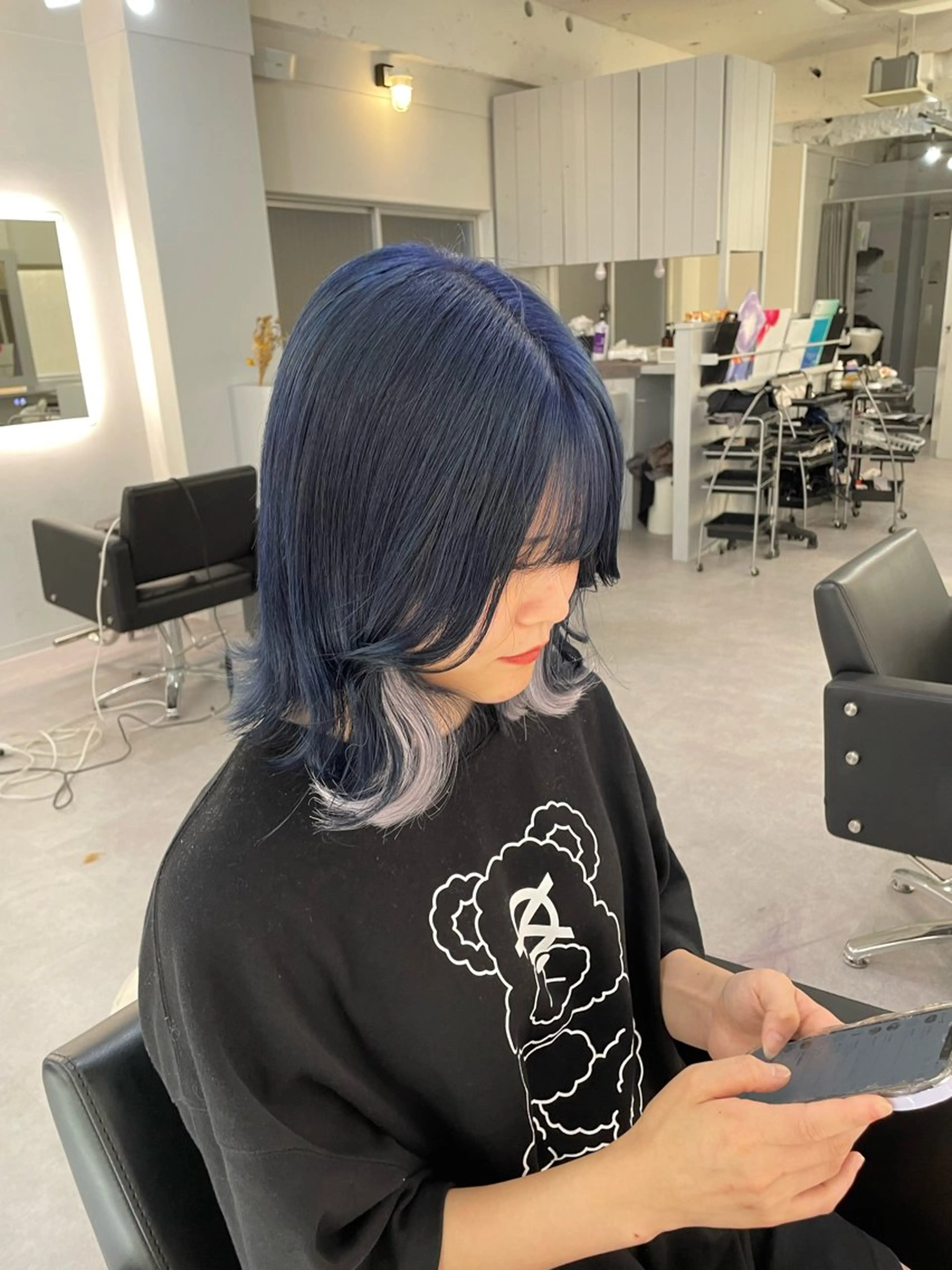 ミディアム カラー ヘアアレンジ ブルーカラー エクステ Cielro/ダブル カラー/西田咲希のヘアスタイル