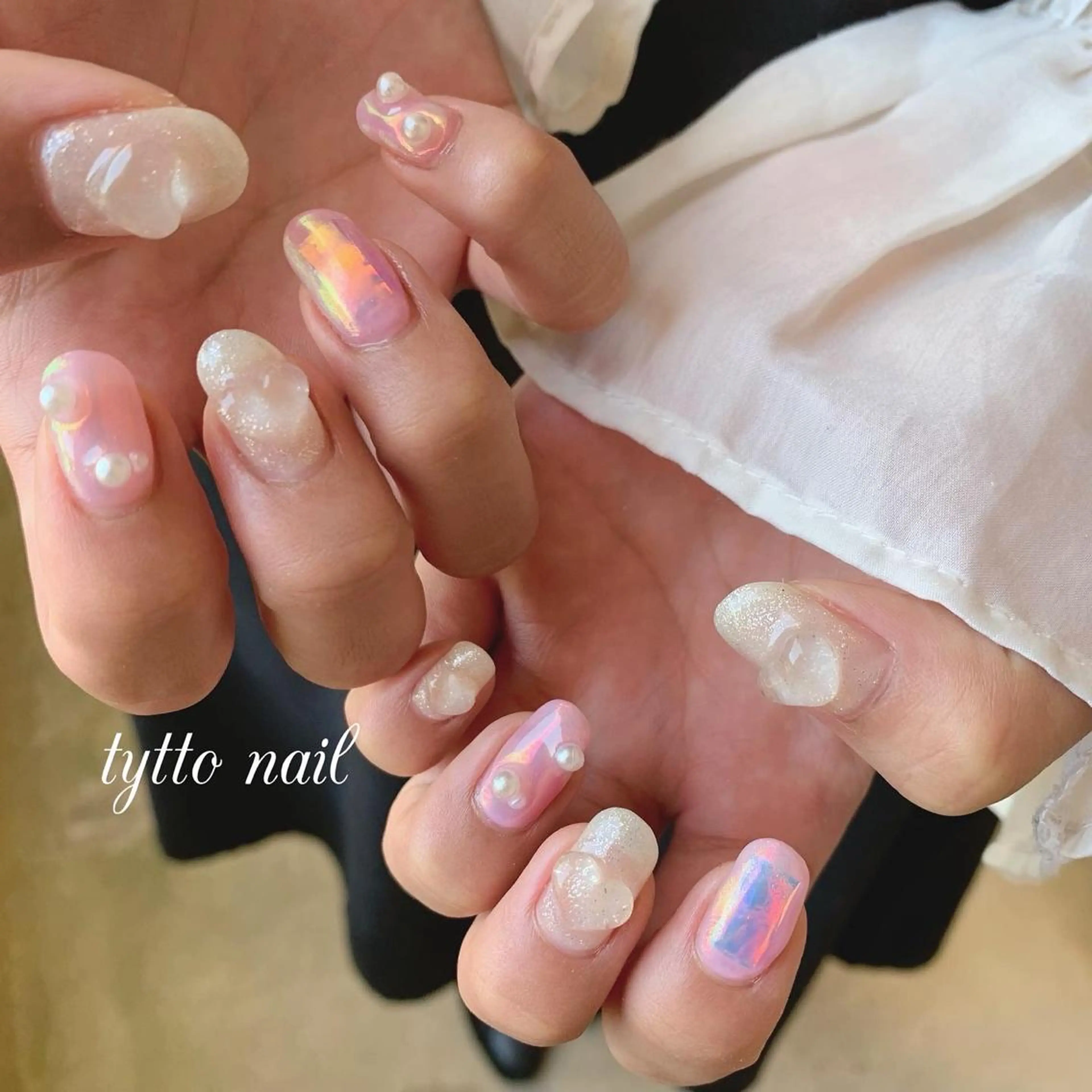 ネイル オーロラネイル ハート 氷ネイル・うるうるネイル キラキラネイル 韓国ネイル ハンドネイル tytto nail ❤︎‪‪eri‪‪のネイルデザイン