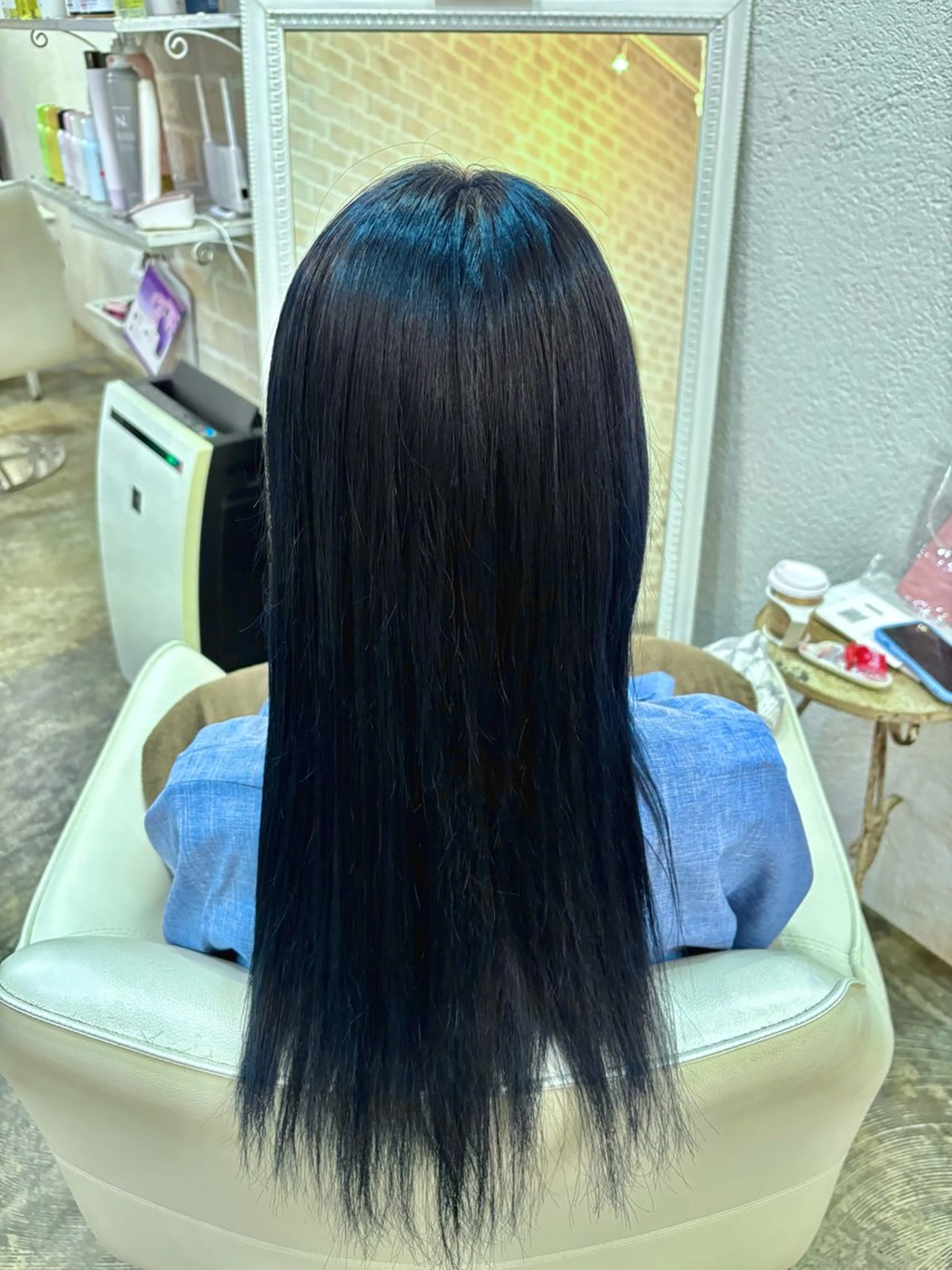 ロング カラー 黒髪 ブルーカラー ブルーブラック 木津奈保子💚 ✨髪質改善のヘアスタイル