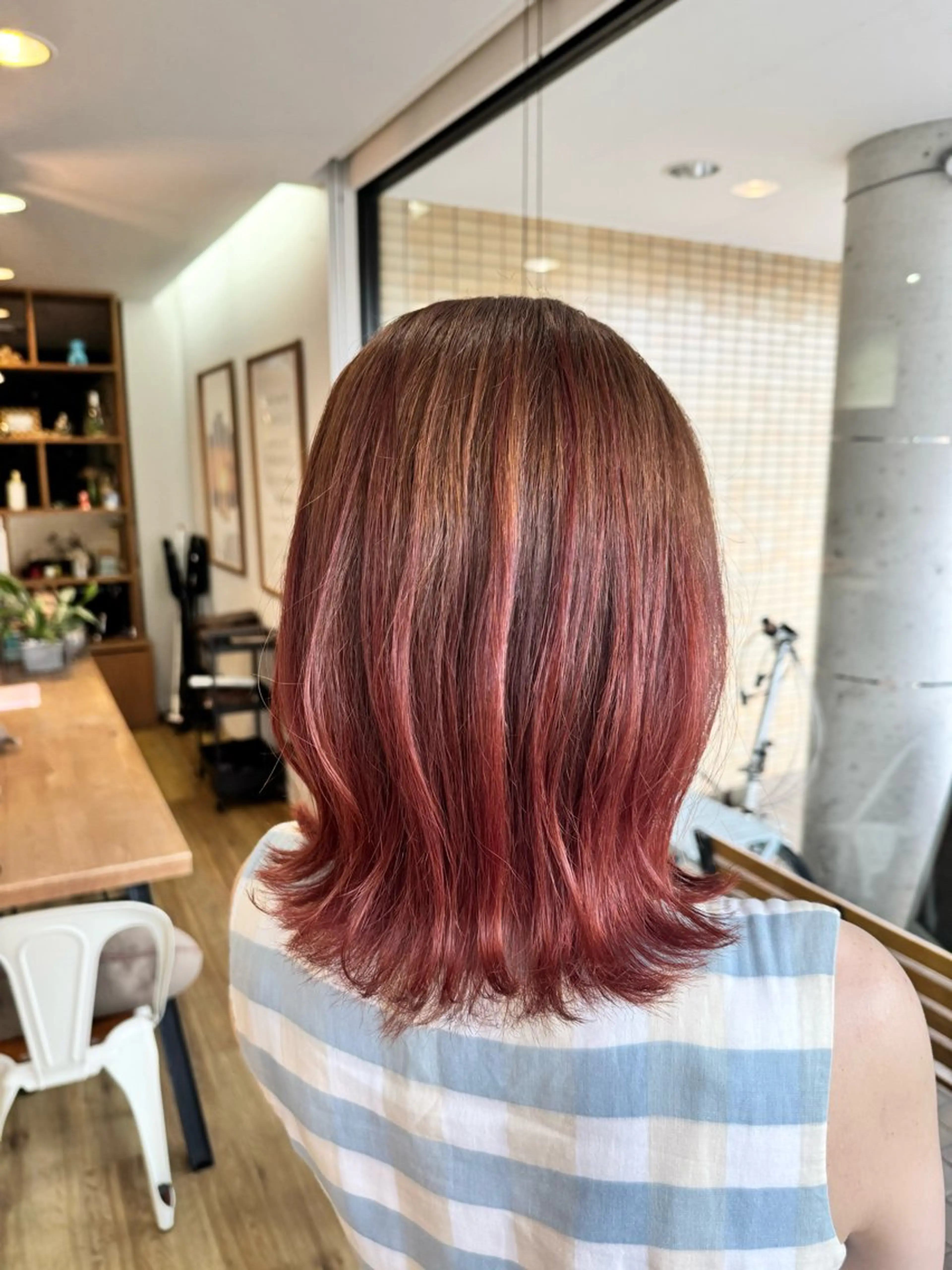 セミロング カラー オレンジ ヘアカラー トリートメント ツキダテ ユイのヘアスタイル