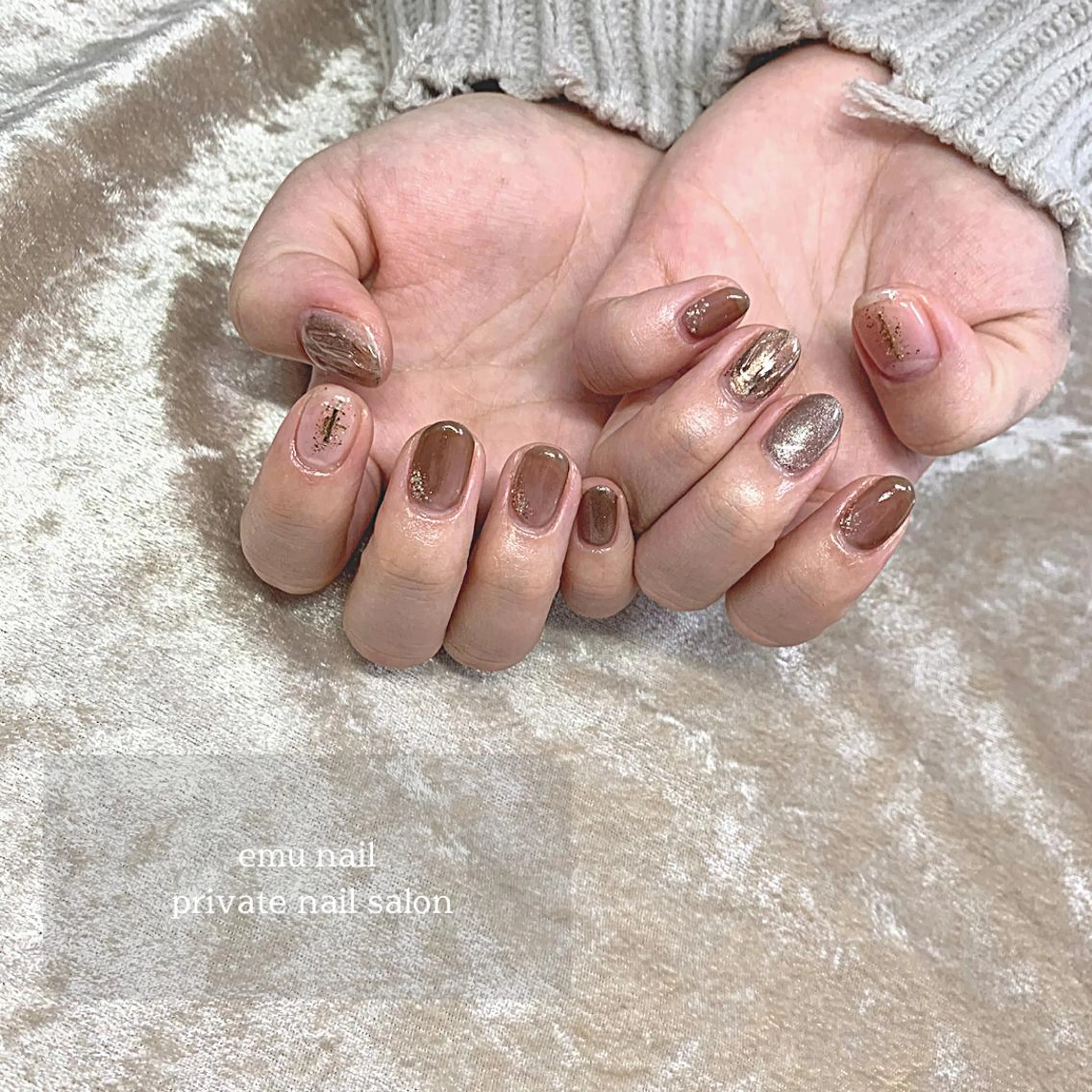 ネイル ブラウン 春ネイル emu nailのネイルデザイン