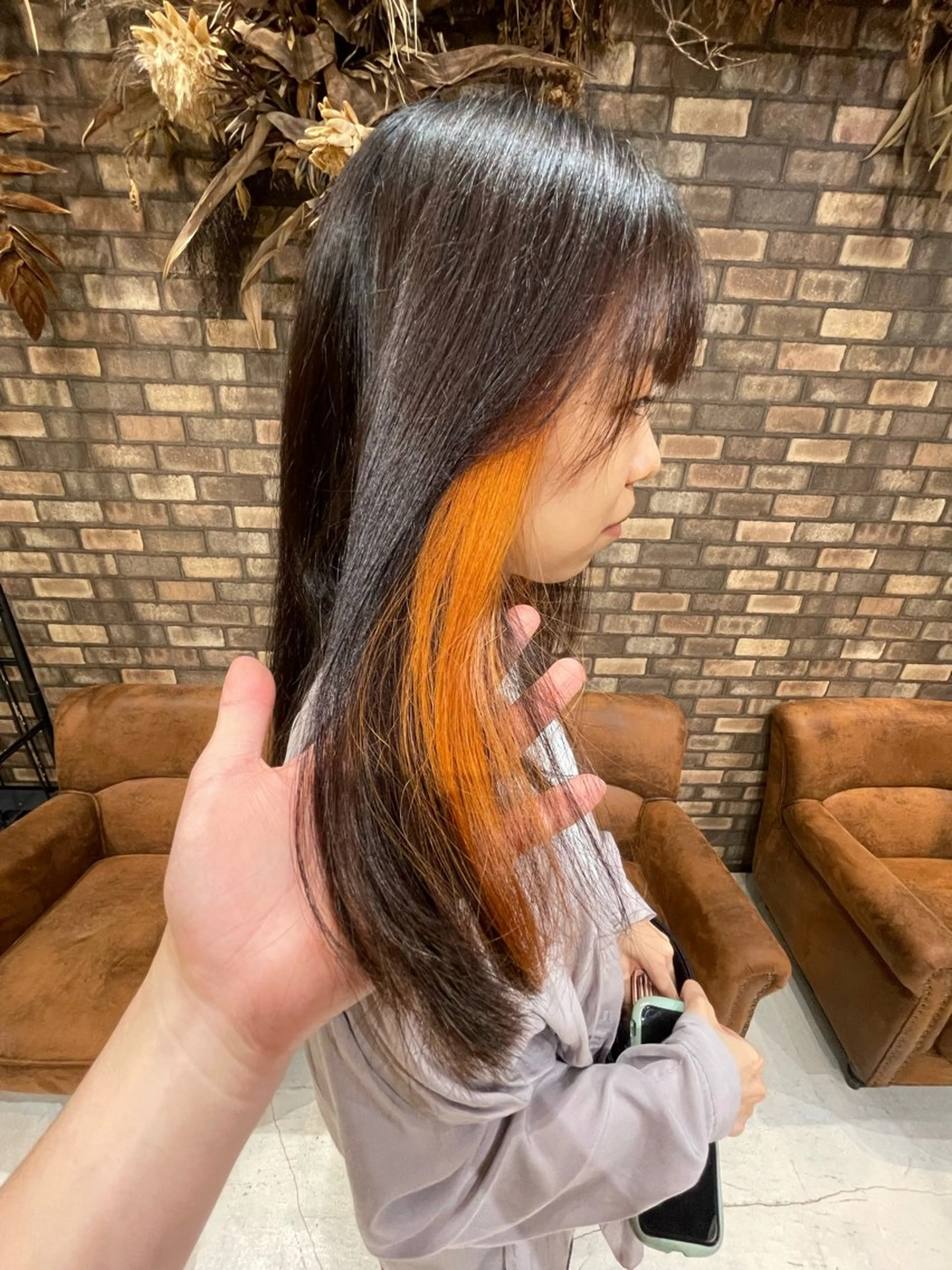 ロング カラー イヤリングカラー オレンジ ✨ハイトーン✨ダブル カラー✨シバサキのヘアスタイル