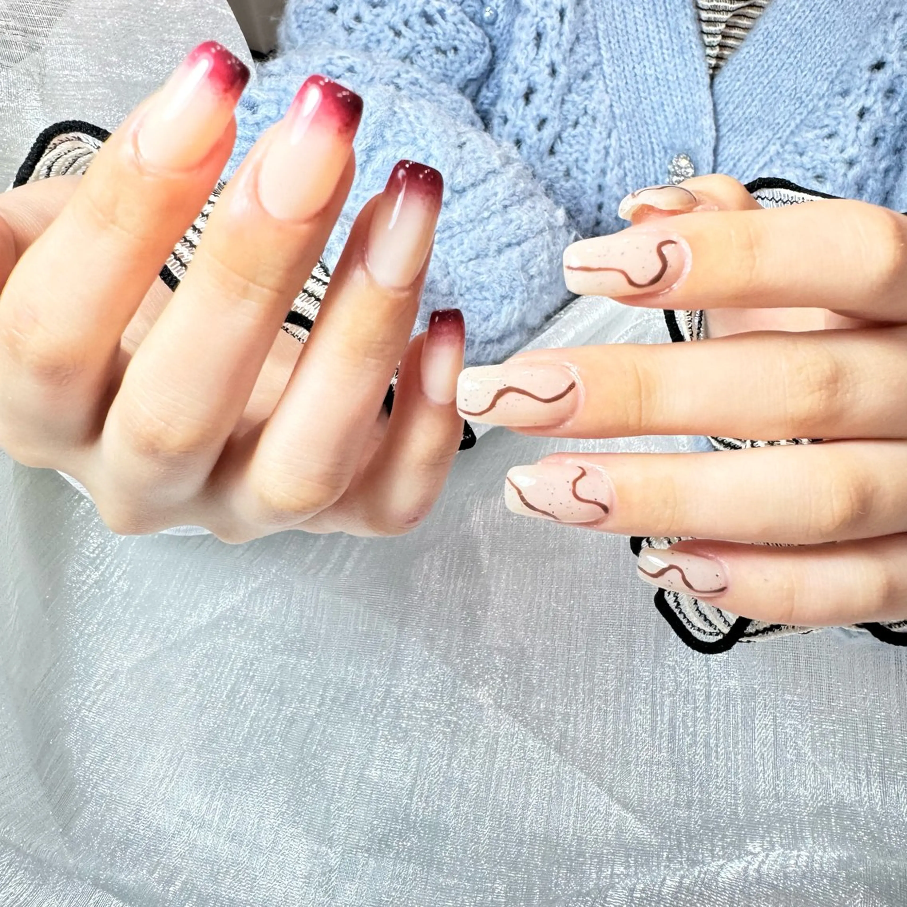 ネイル アートネイル フラッシュネイル フレンチネイル ジェルネイル ガラスフレンチ You&Me Yukiのネイルデザイン