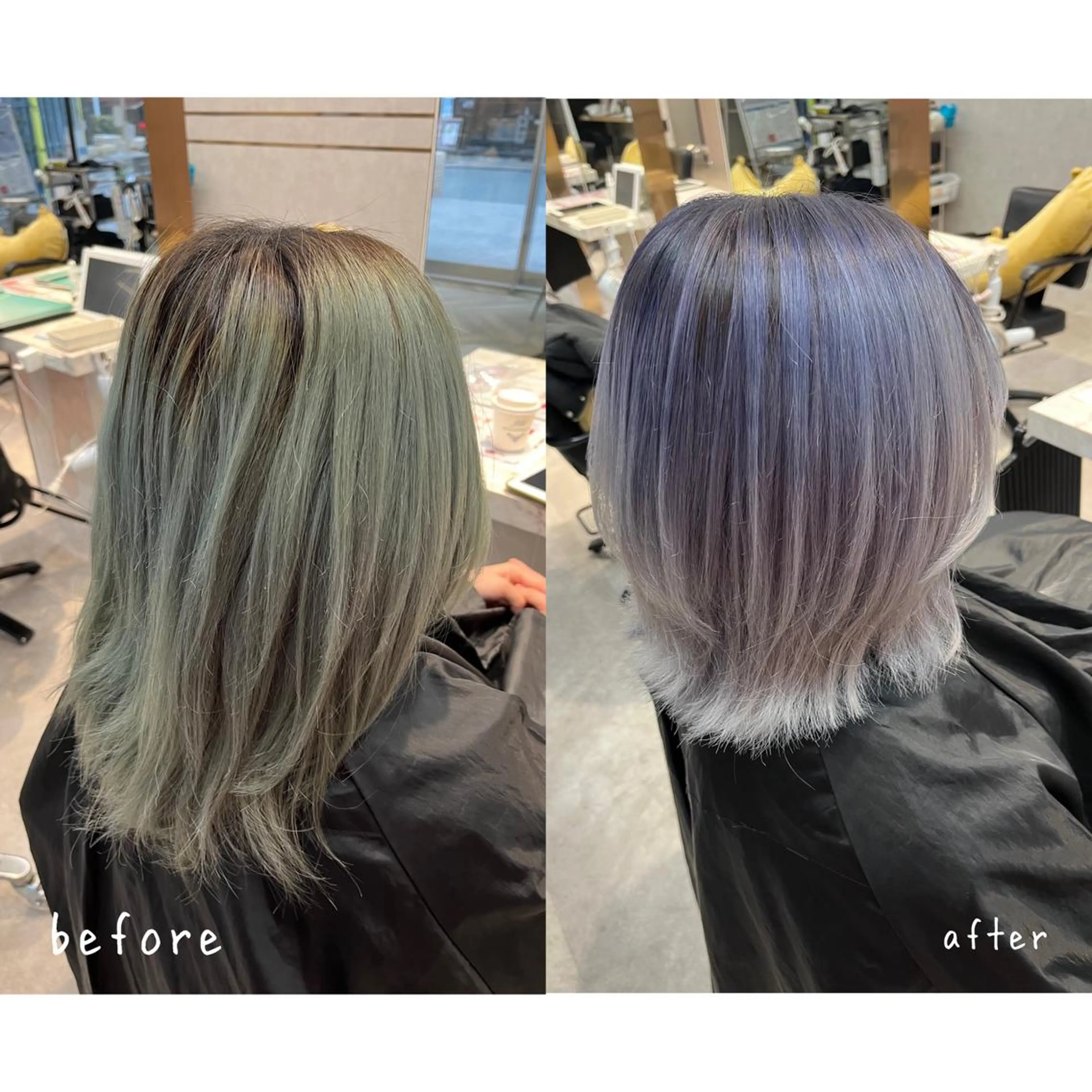 ミディアム カラー ブリーチ ブルーカラー シルバー AFLOAT/L 🍀Sachi🍀のヘアスタイル