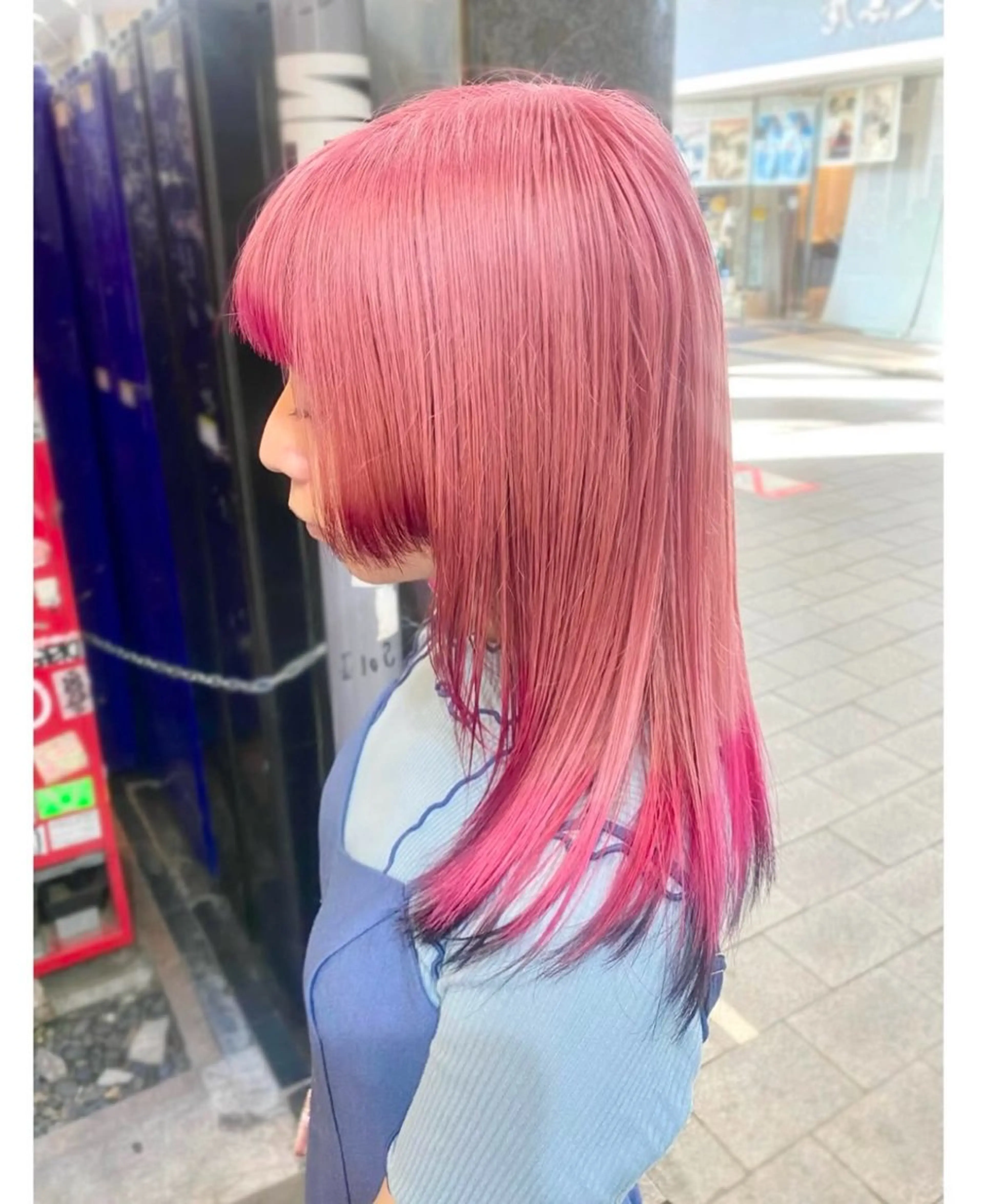 ミディアム カラー ベージュカラー 黒髪 ピンクカラー ピンクベージュ ヘアカラー TSUNO🦖 派手髪/オタク美容師のヘアスタイル