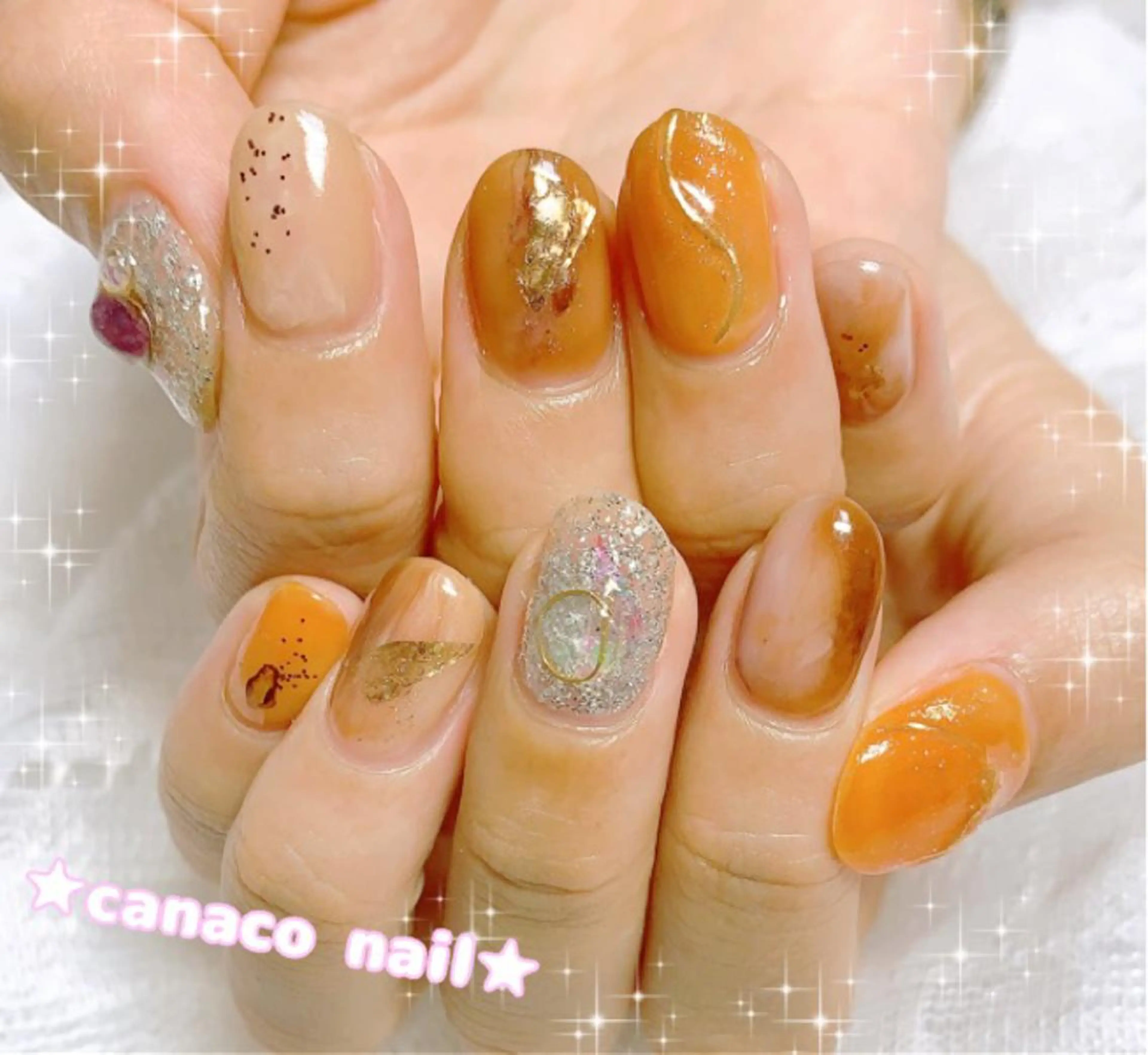 ネイル アートネイル ジェルネイル ニュアンスネイル オレンジ パラジェル ハンドネイル ハンドケア ベテランネイル cnc  nailのネイルデザイン