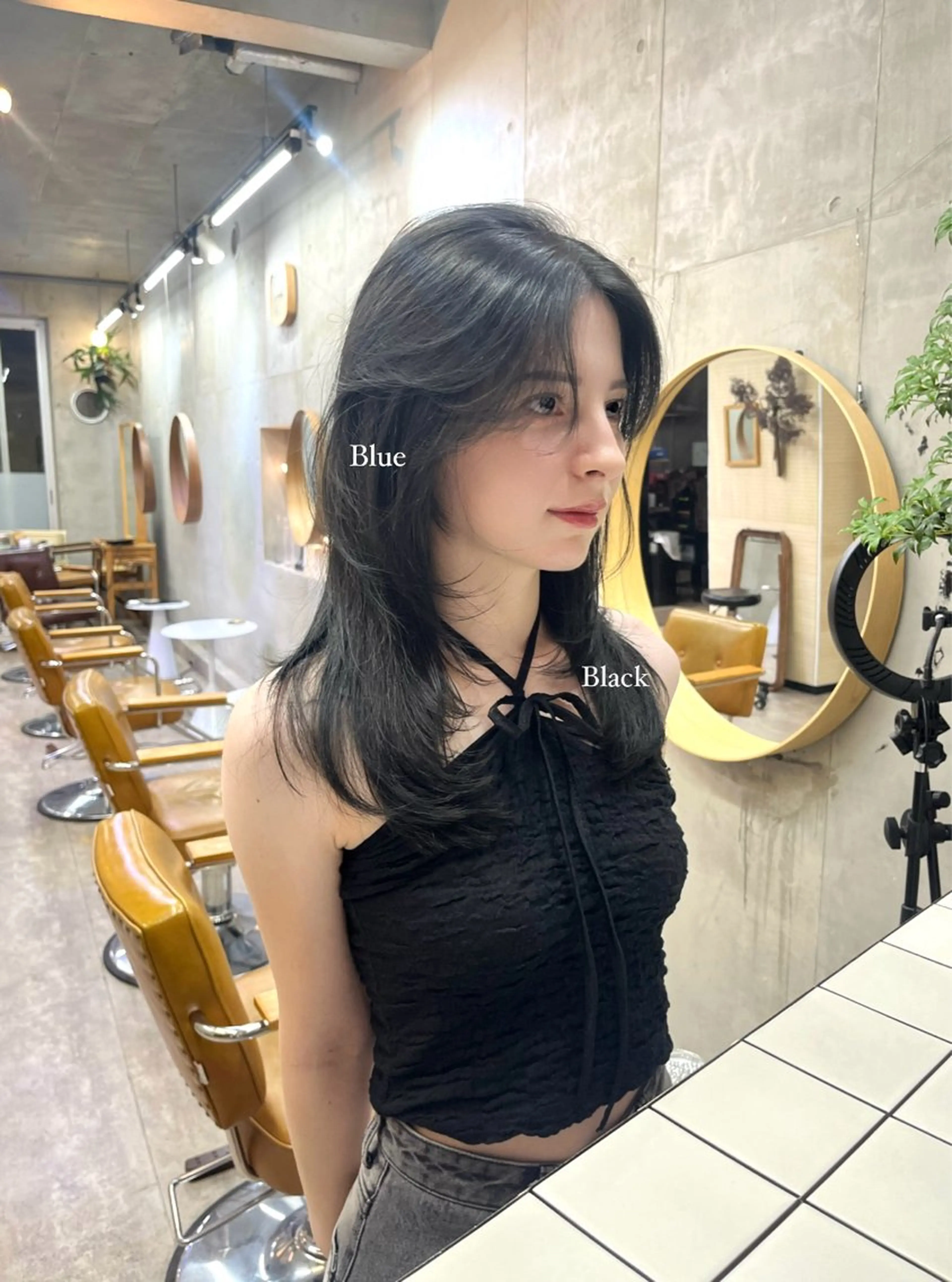 セミロング カラー ベージュカラー 黒髪 ブリーチ ブルーカラー ブルーブラック カット 🤎𝐌𝐚𝐨⌇ お悩み解決美容師🤎のヘアスタイル