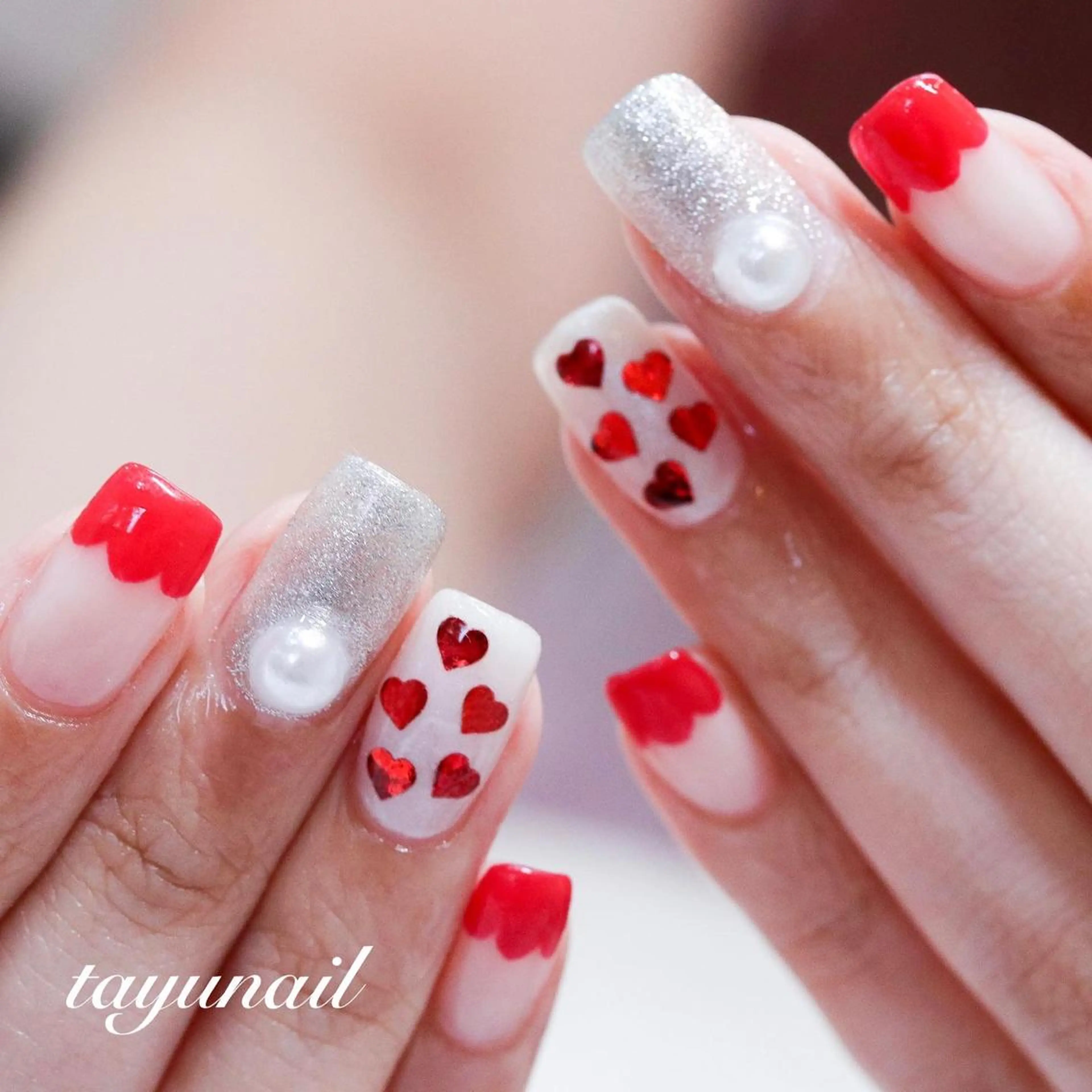 ネイル フレンチネイル ジェルネイル ハート キラキラネイル 持ち込み ネイルサロン 【たゆnail】のネイルデザイン