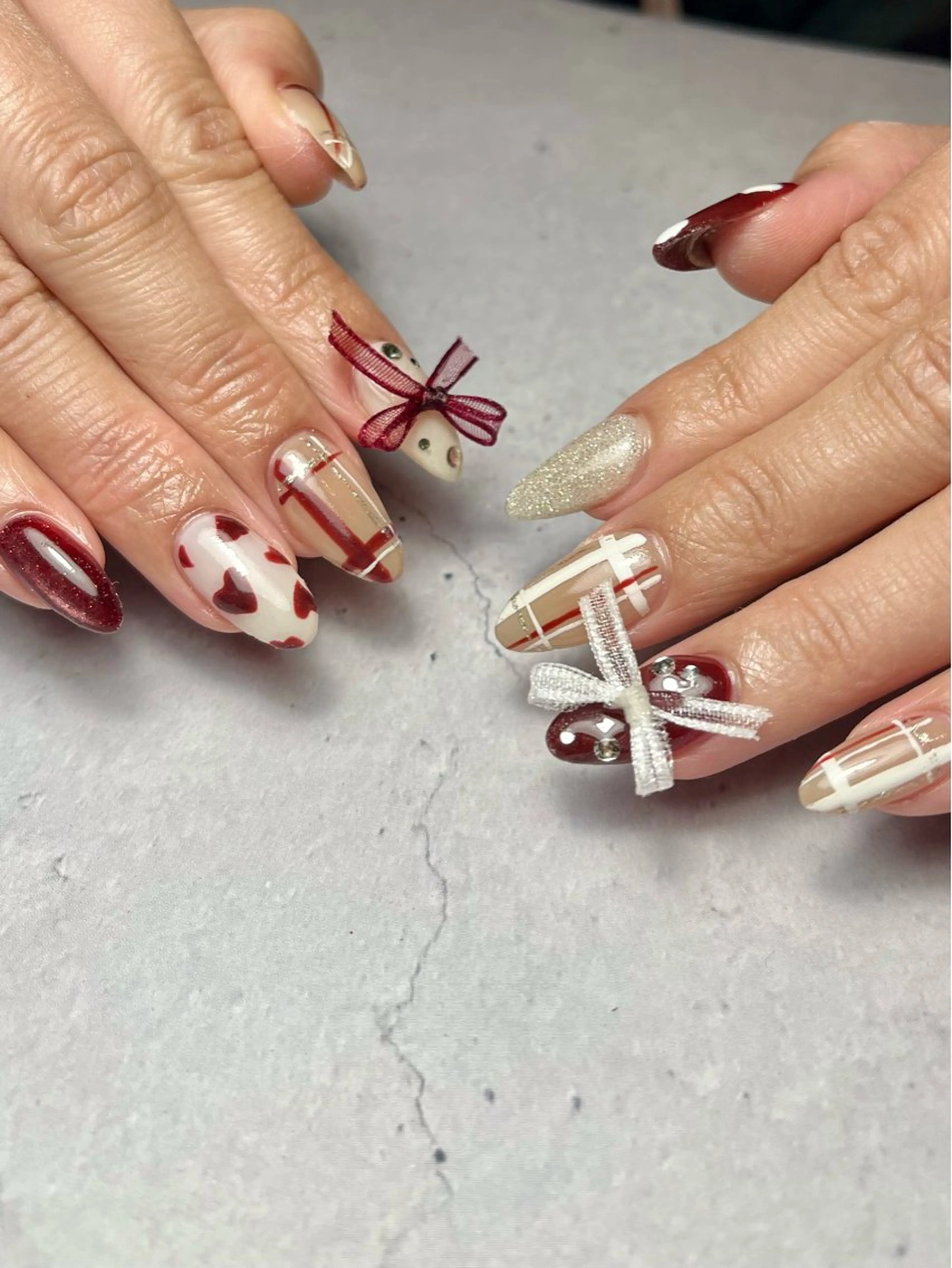 ネイル リボン バレンタイン ハンドネイル kupu所属・ネイルサロン kupuのネイルデザイン