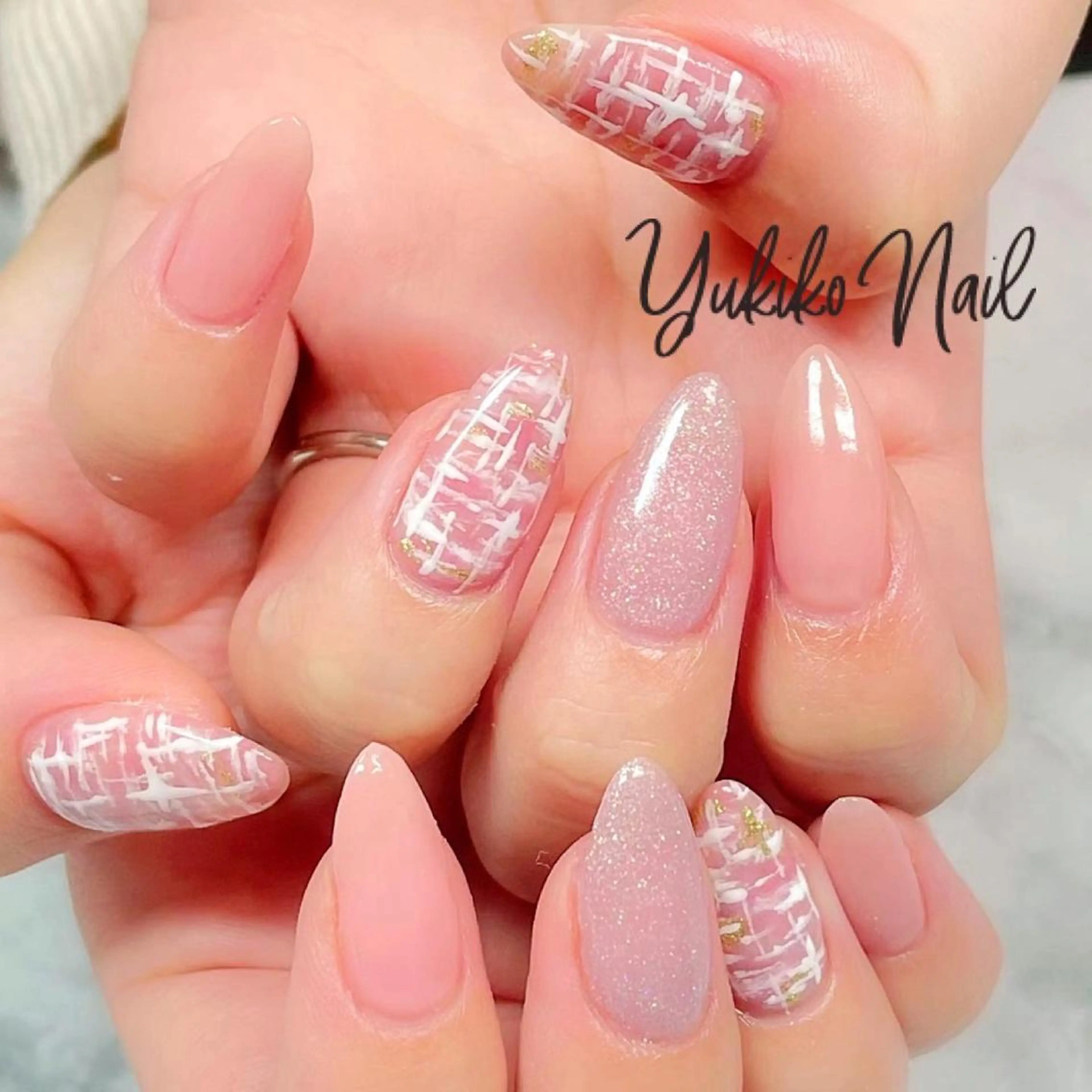 ネイル ミラーネイル シンプルネイル ツイードネイル ハンドネイル ユキコ ネイルのネイルデザイン