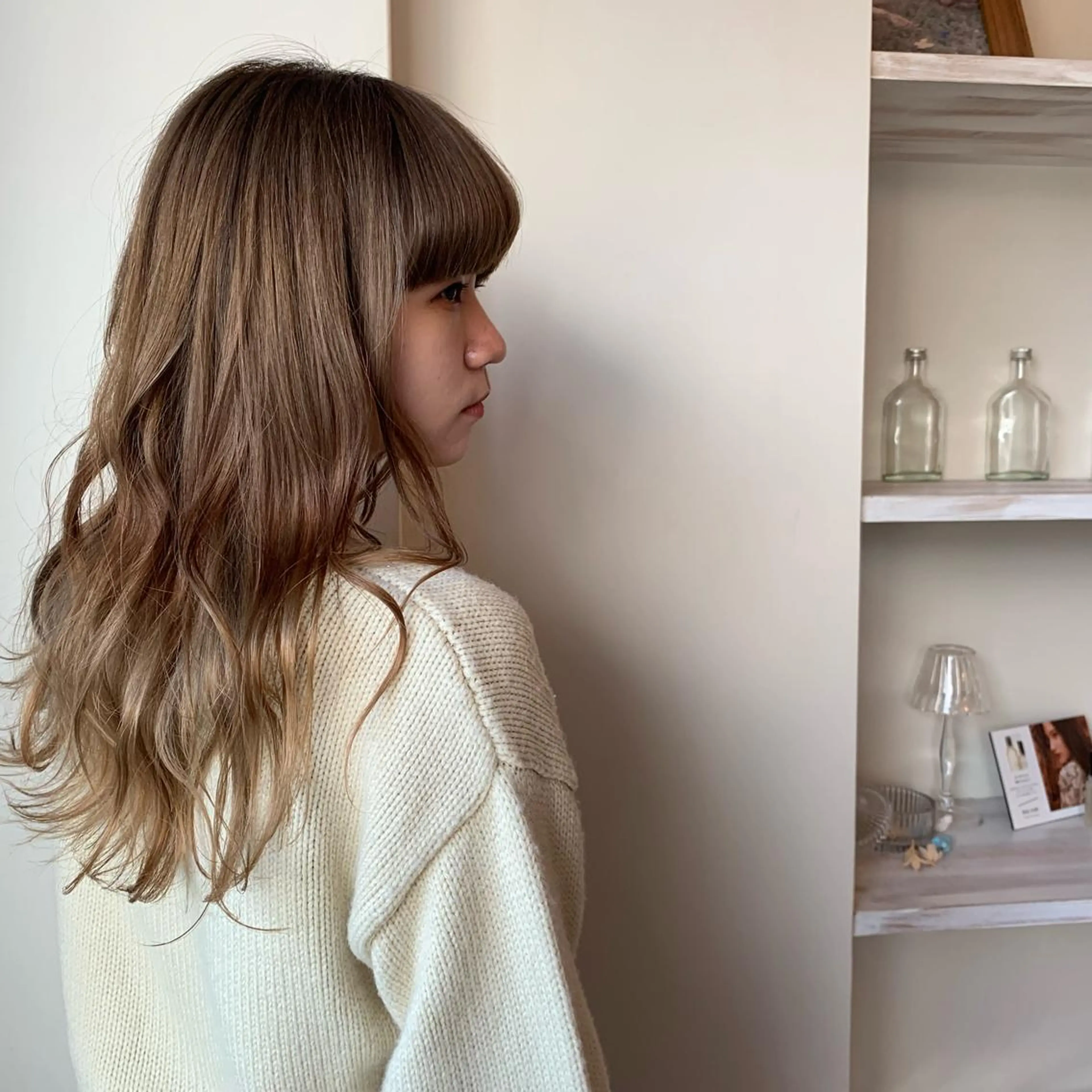 ロング カラー ベージュカラー ミルクティーベージュ ヘアカラー ボブウルフ／ボブ Satsuki【名駅のヘアスタイル